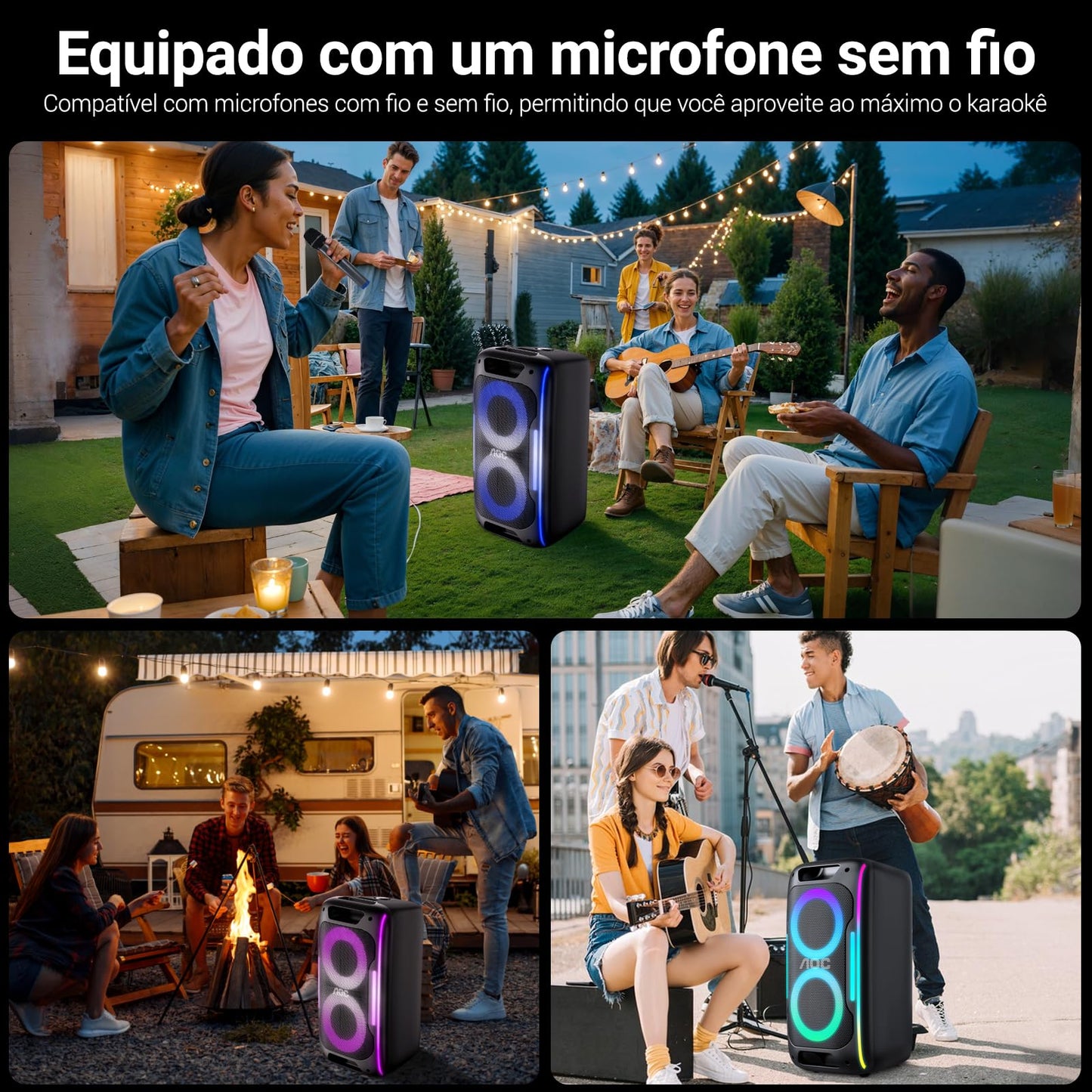 AOC ACS3221 Altavoz inalámbrico para Fiestas en Interiores y Exteriores de 55 cm con subwoofer 3600mAh 50W, Altavoz Amplificador RGB Recargable Profesional, Fiesta USB/TF/AUX/Mic/TWS/FM/BT