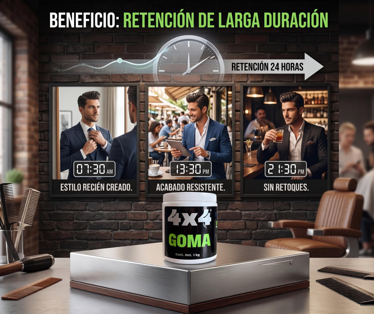 4x4 Profesional Goma para Cabello, Gel de Fijación Intensa para Peinados Radicales, Larga Duración, Tamaño Barbería 1 kg