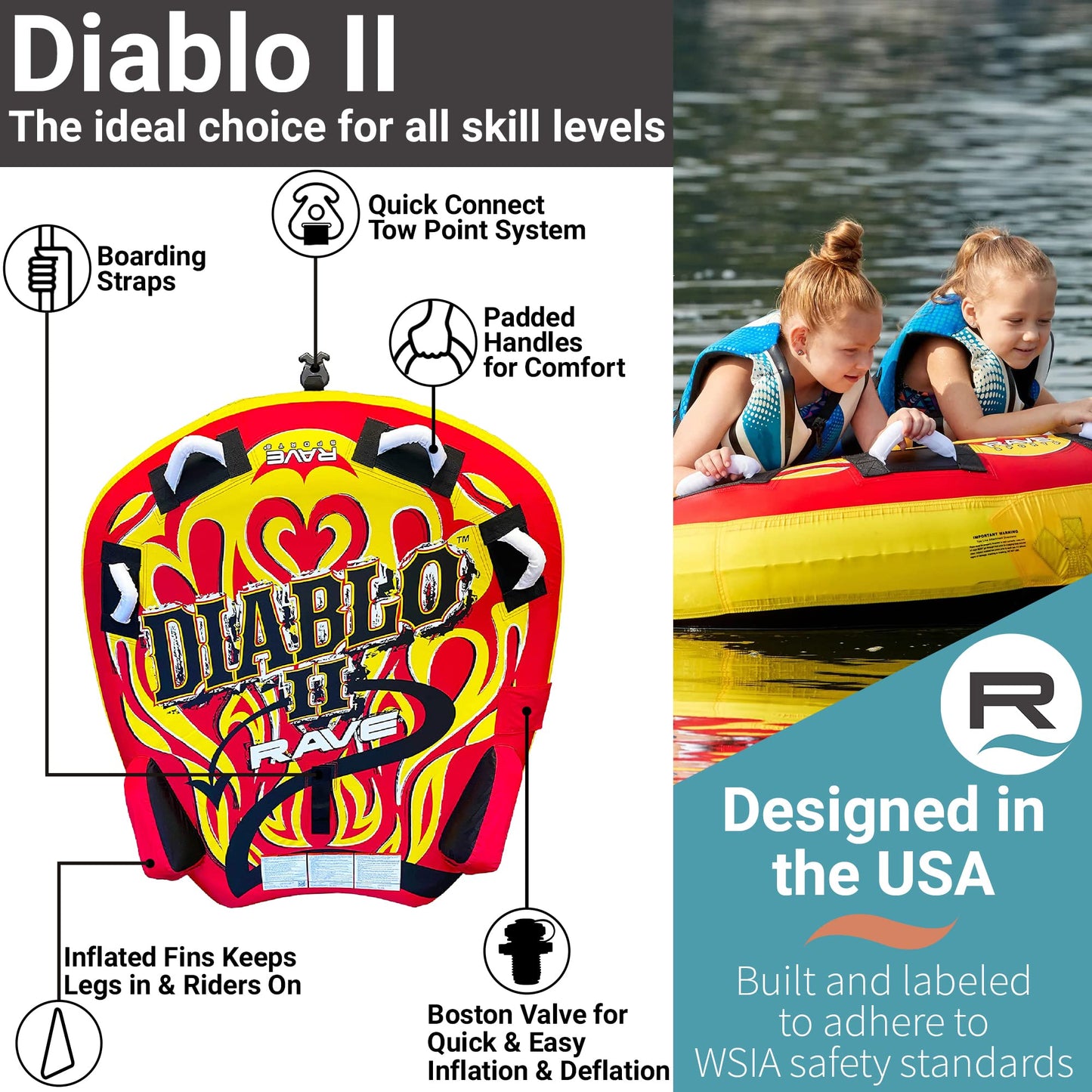 Tubo Inflable RAVE Sports Diablo II Azul para Barco de 1 a 2 Pasajeros