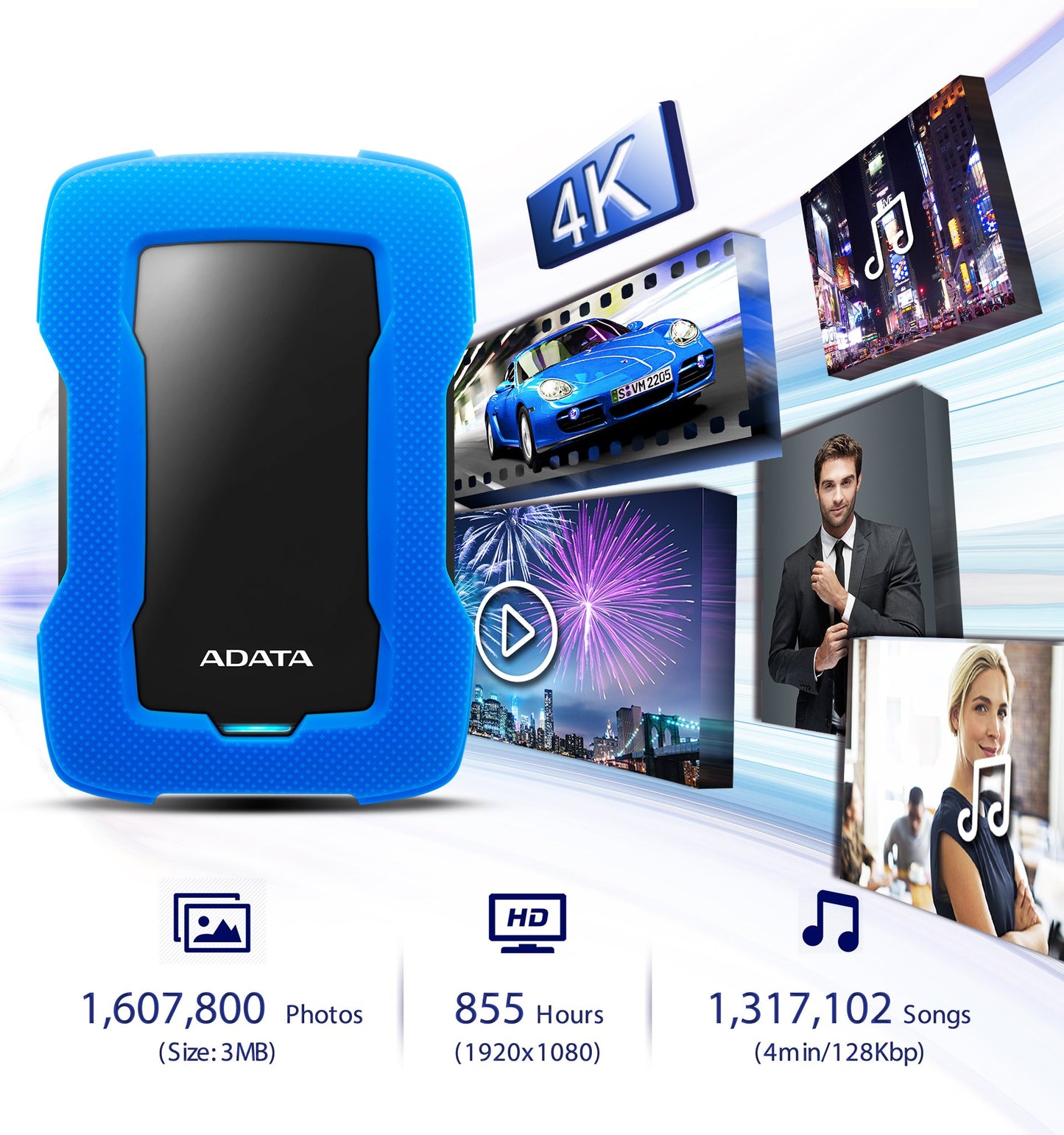 Disco Duro Externo ADATA Azul USB 3.1 Resistente al Polvo y Salpicaduras