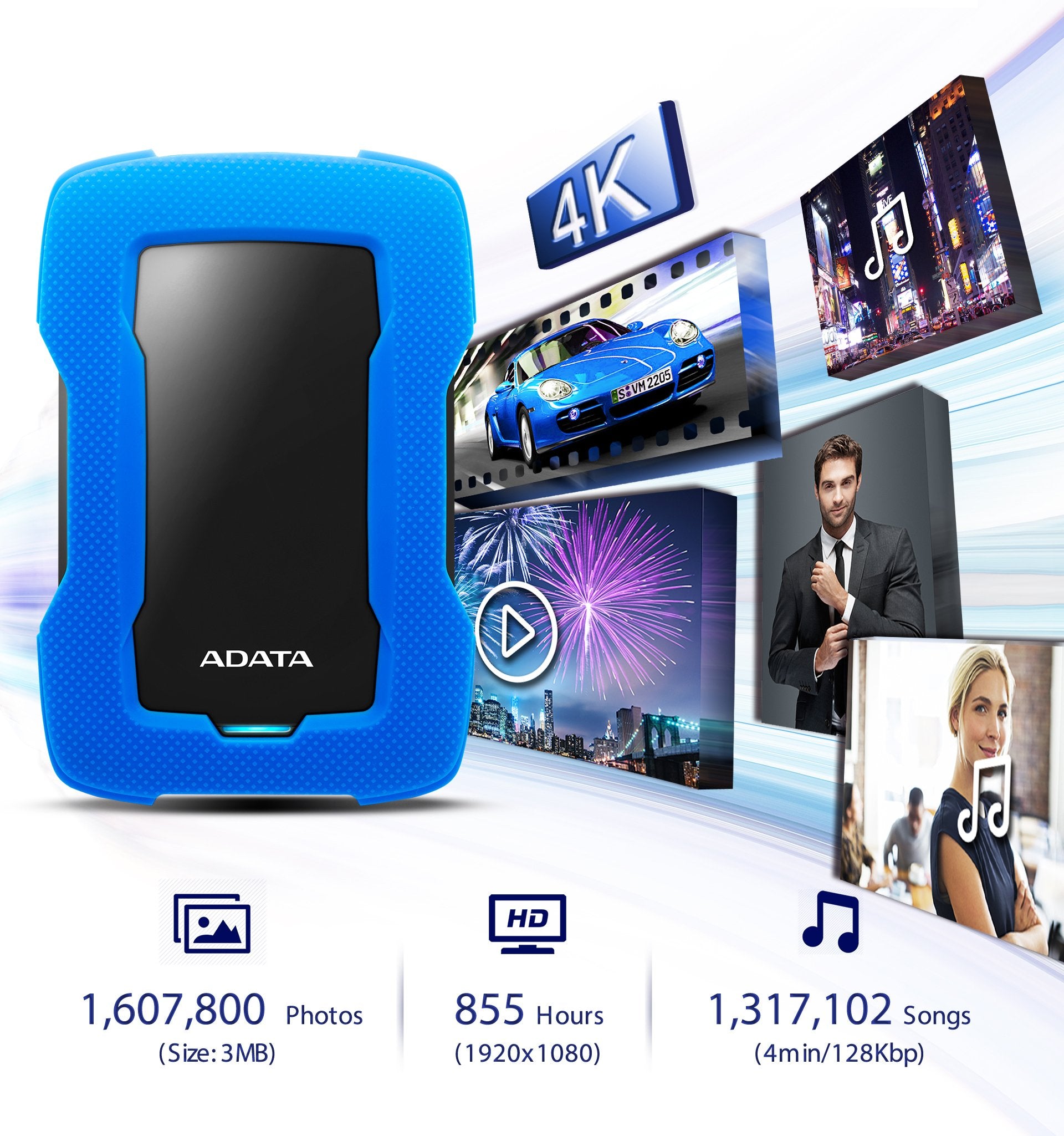 Disco Duro Externo ADATA Azul USB 3.1 Resistente al Polvo y Salpicaduras