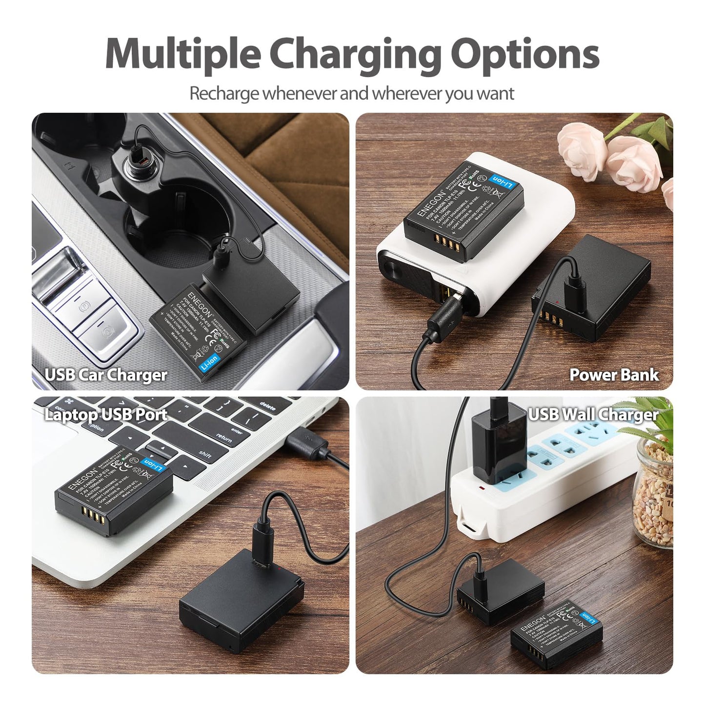Batería de Repuesto ENEGON USB-C Negra Compatible con Canon EOS Rebel