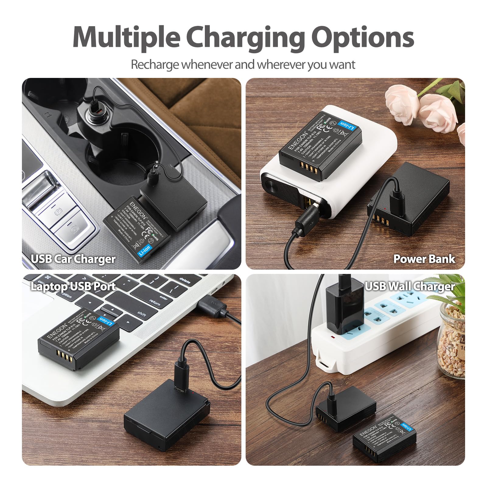 Batería de Repuesto ENEGON USB-C Negra Compatible con Canon EOS Rebel