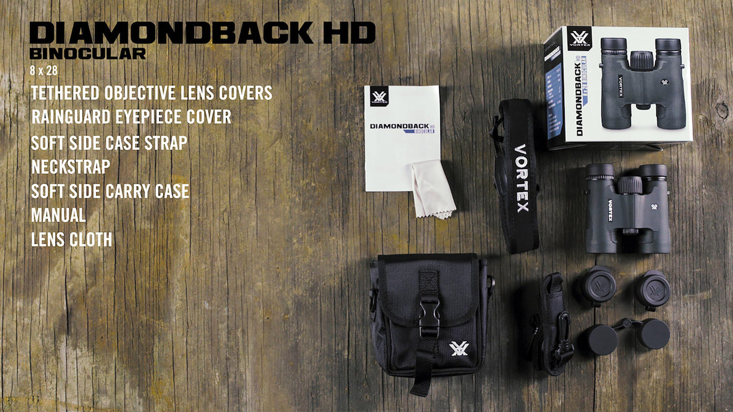 Vortex Optics Diamondback HD 8 x 28 Binoculares - Sistema óptico HD, Agarre Antideslizante, Impermeable, a Prueba de Niebla, a Prueba de Golpes, Incluye Estuche de Transporte Ilimitado, garantía
