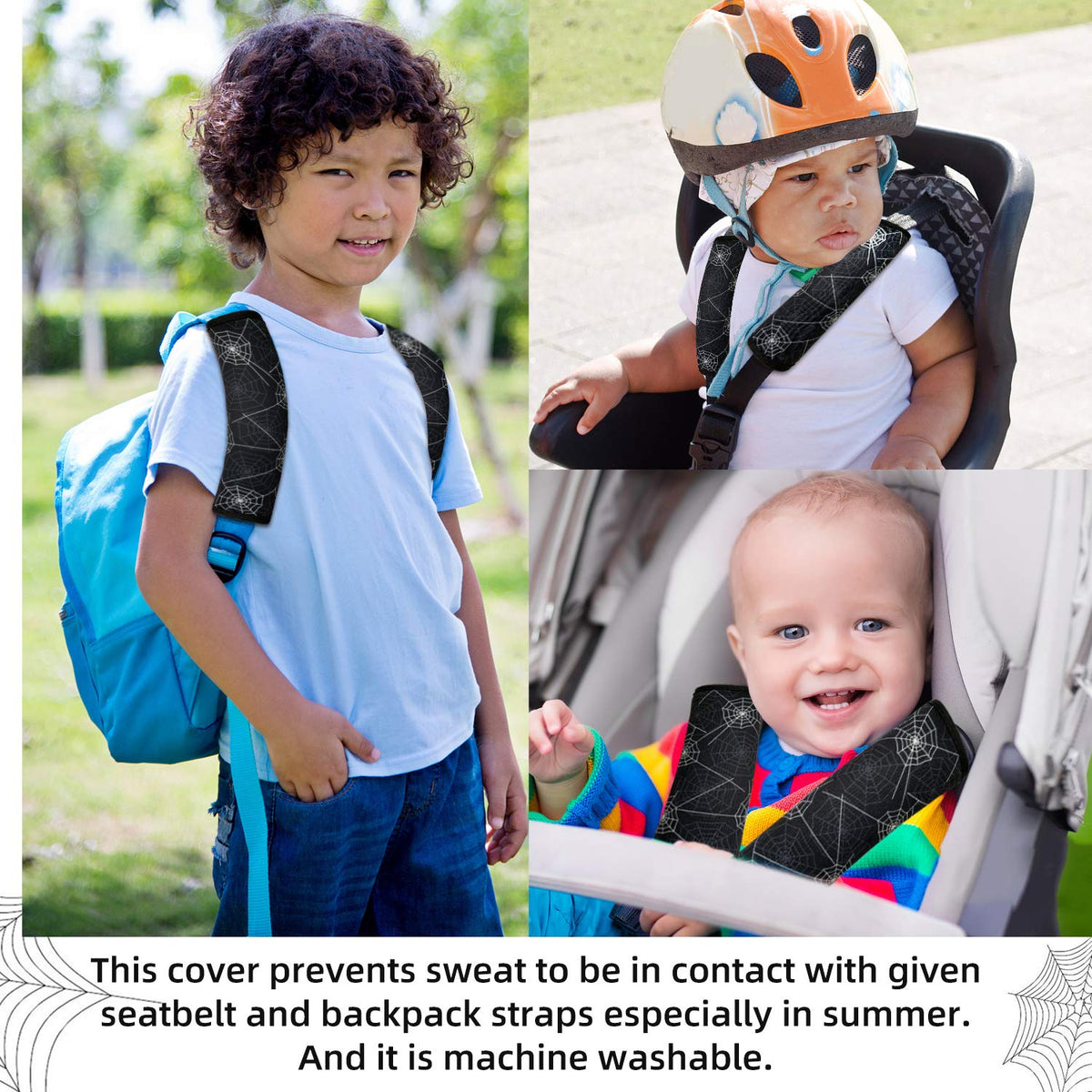 Funda para Cinturón de Seguridad Spider Negra con Almohadilla para Niños