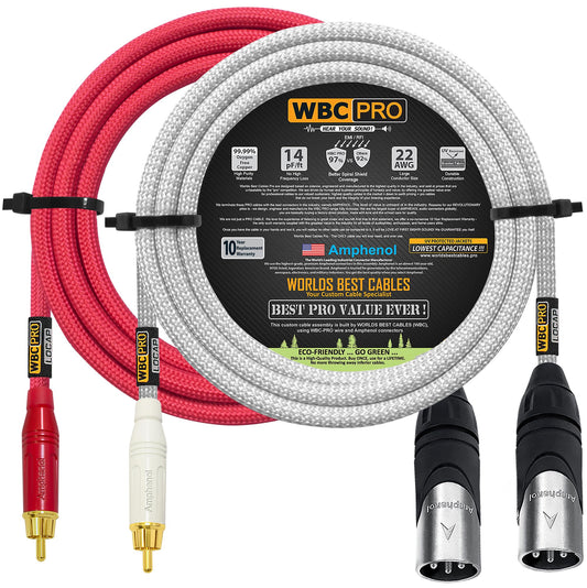 Cables RCA a XLR WORLDS BEST CABLES Negro Ultra Silencioso de Baja Capacitancia de 8 Pies