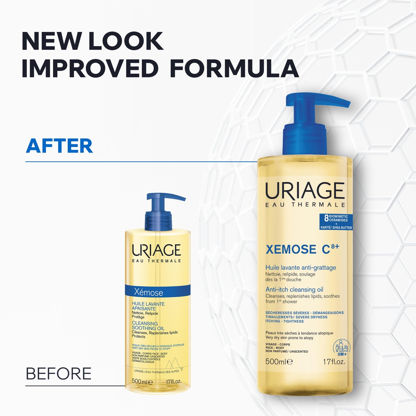 URIAGE XEMOSE Gel de ducha para piel seca, con tendencia atópica I Calma para un confort duradero. Gel en aceite espumoso, suave y nutritivo I Cara y cuerpo I Sin perfume sin jabón I pH fisiológico.