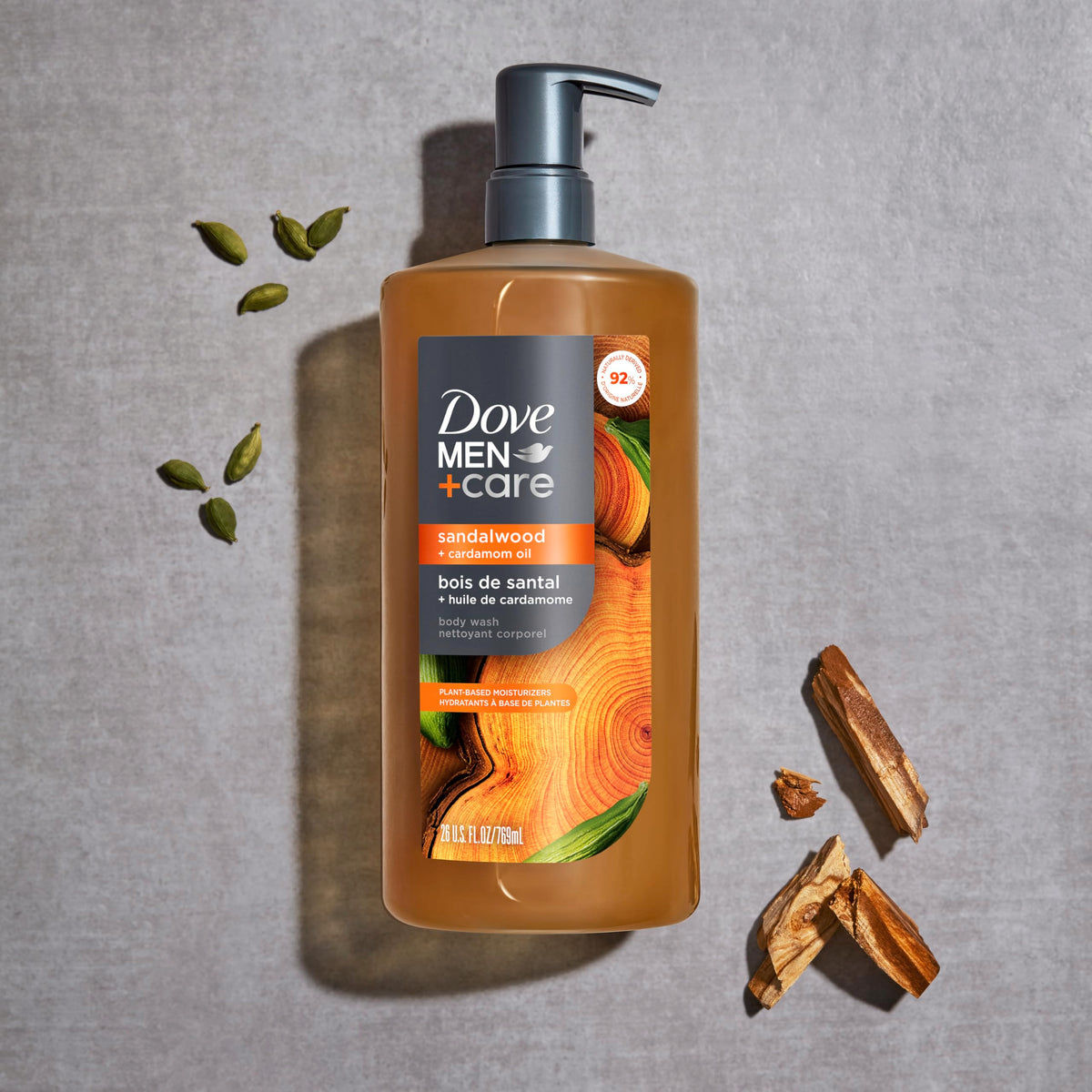 Gel de Ducha Dove Men+Care Sándalo y Cardamomo, 768.91 ml â€“ Limpieza e Hidratación