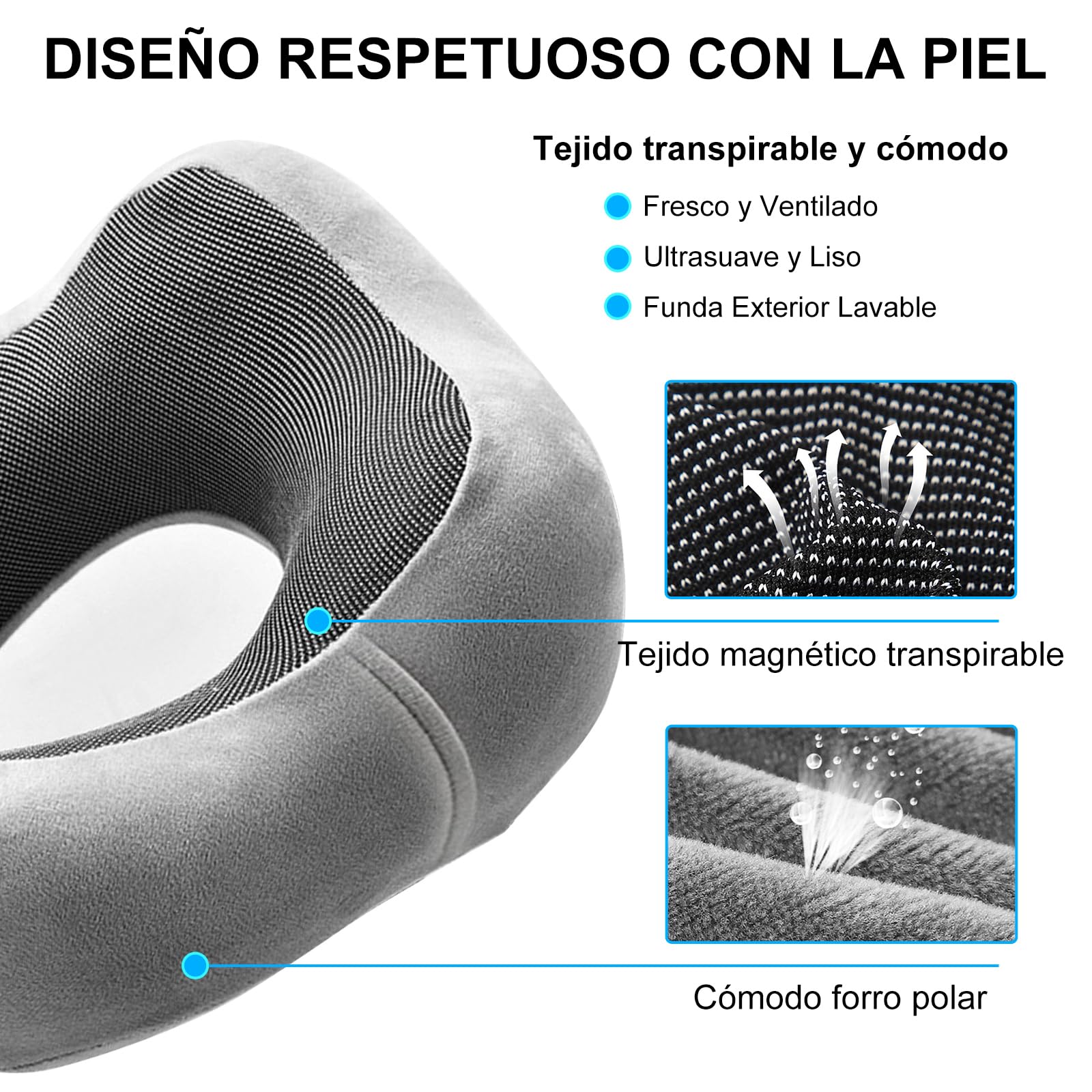 Jasonwell Almohada de Viaje Cuello - Almohada de Viaje para Cuello Portátil de Espuma de Memoria con Máscara de Ojos 3D Tapones para los oídos y Bolsa Soporte de Cuello para Avión Oficina (Gris claro)