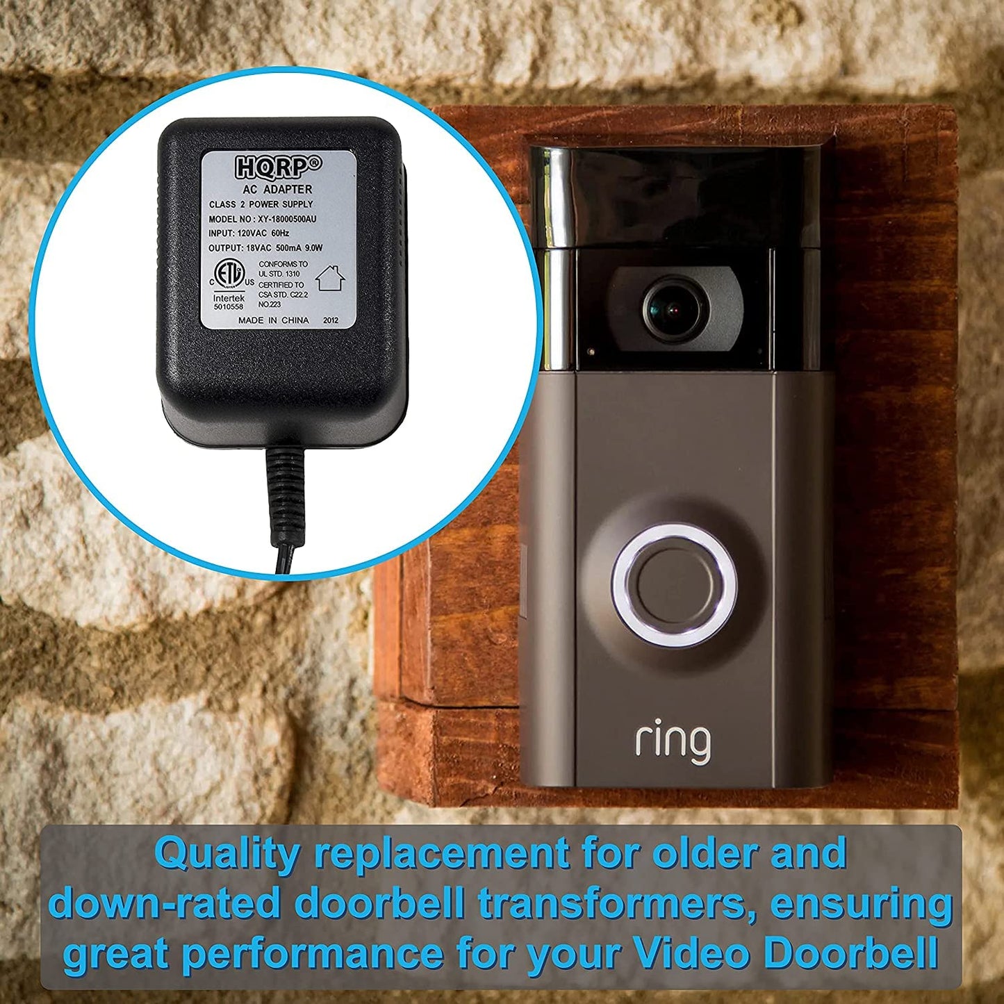 HQRP Transformador adaptador de corriente alterna de 18 voltios compatible con timbres de video inteligentes Nest Hello, Ring, Ring-2, Ring-3, Arlo, Zmodo, Eufy fuente de alimentación, cable de 20