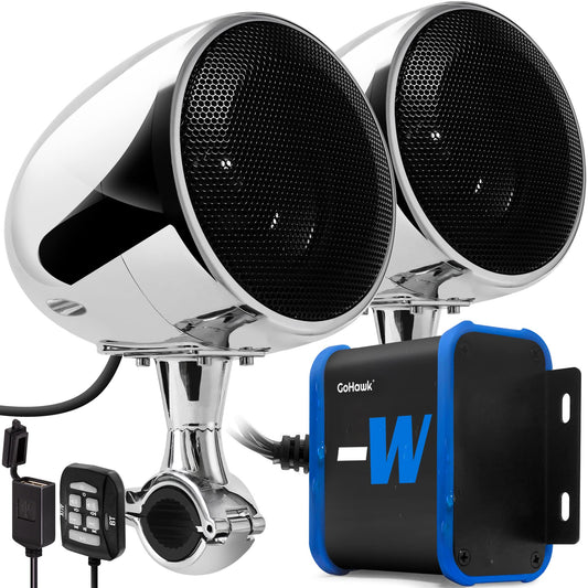 GoHawk TN4-W - Amplificador impermeable de 4 pulgadas, rango completo Bluetooth para motocicleta, altavoces estéreo de 1 a 1.25 pulgadas. Sistema de amplificador de audio para montaje en manubrio