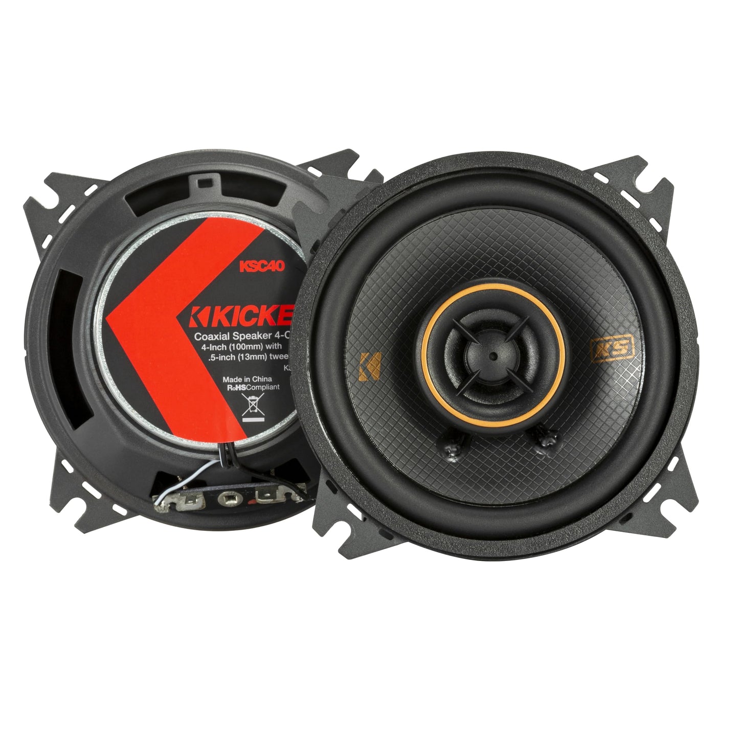 Par de altavoces coaxiales KICKER 51KSC404 de la serie KS de 4 pulgadas con tweeters de 0.5 pulgadas, 4 ohmios