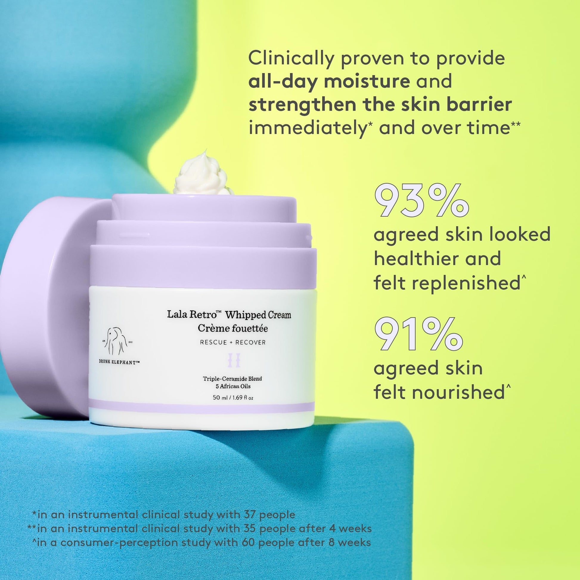 Drunk Elephant Lala Retro Whipped Cream - Anti-Aging Moisturizer for Dry Skin (1.69 fl oz)