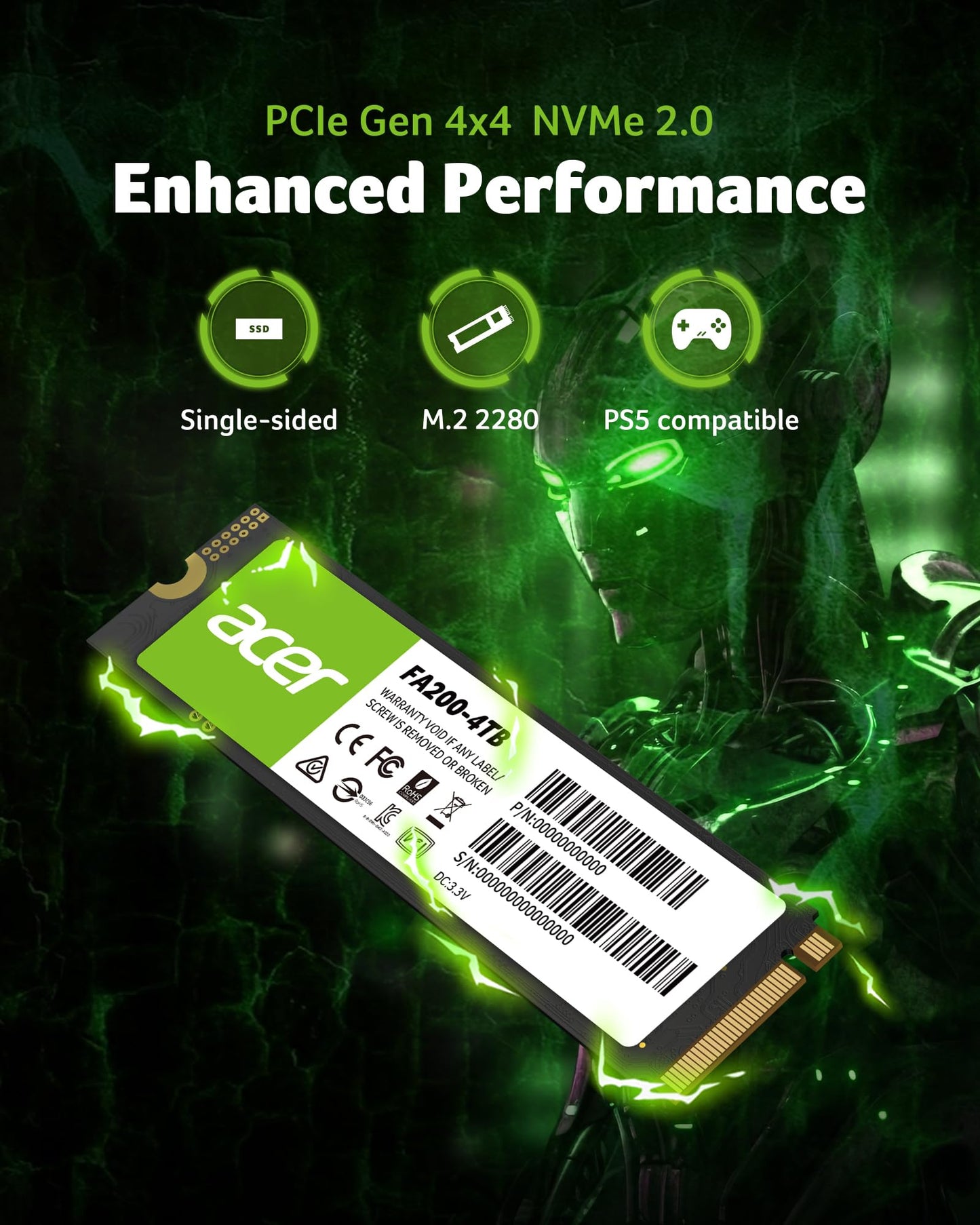 Unidad Interna de Estado Sólido Acer 1TB Gen4 NVMe M.2 hasta 7200 MBps