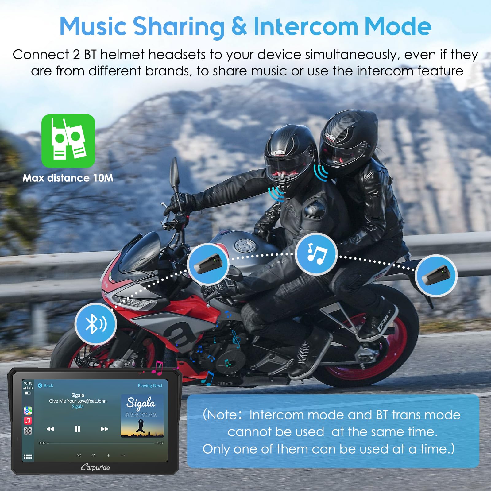 Carpuride W702PRO - visualización de navegación GPS impermeable de 7 pulgadas para motocicleta, intercambio de música, intercomunicador, ecualizador, sensor de luz, brújula, barómetro