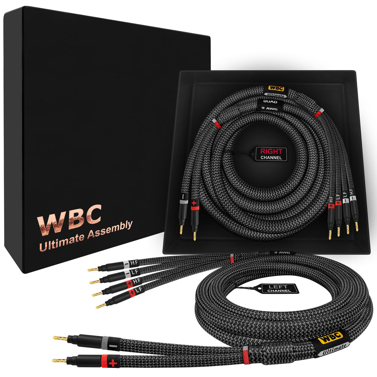 Cable de Altavoz WORLDS BEST CABLES 12 Pies Negro Audiophile HiFi Con Conectores Eminence Gold Para Altavoz Bi-Cable 9 AWG OFC Ultra Puro