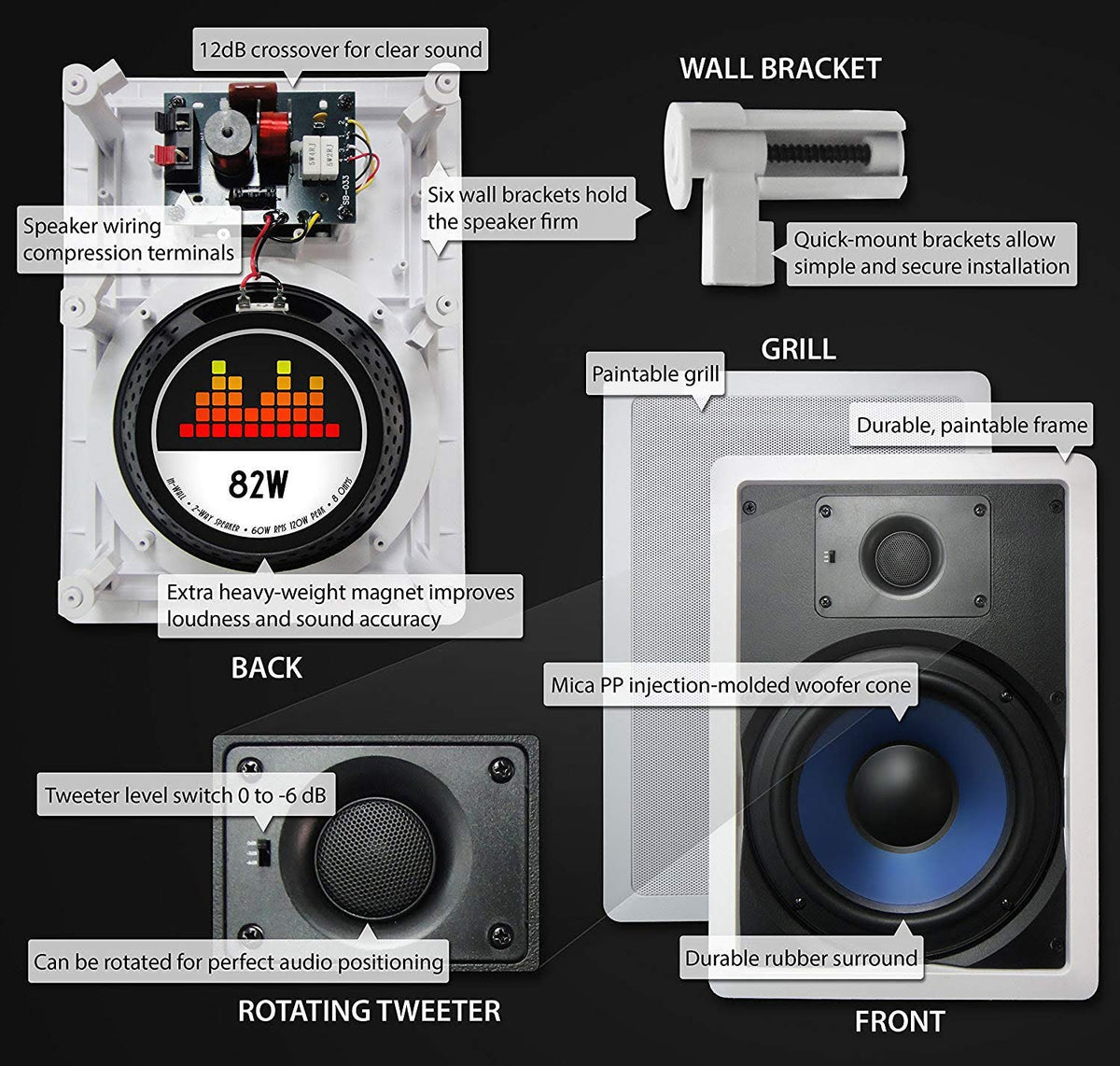 Altavoz de Techo Silver Ticket Products Negro Blanco con Tweeter Pivotante de 8 Pulgadas
