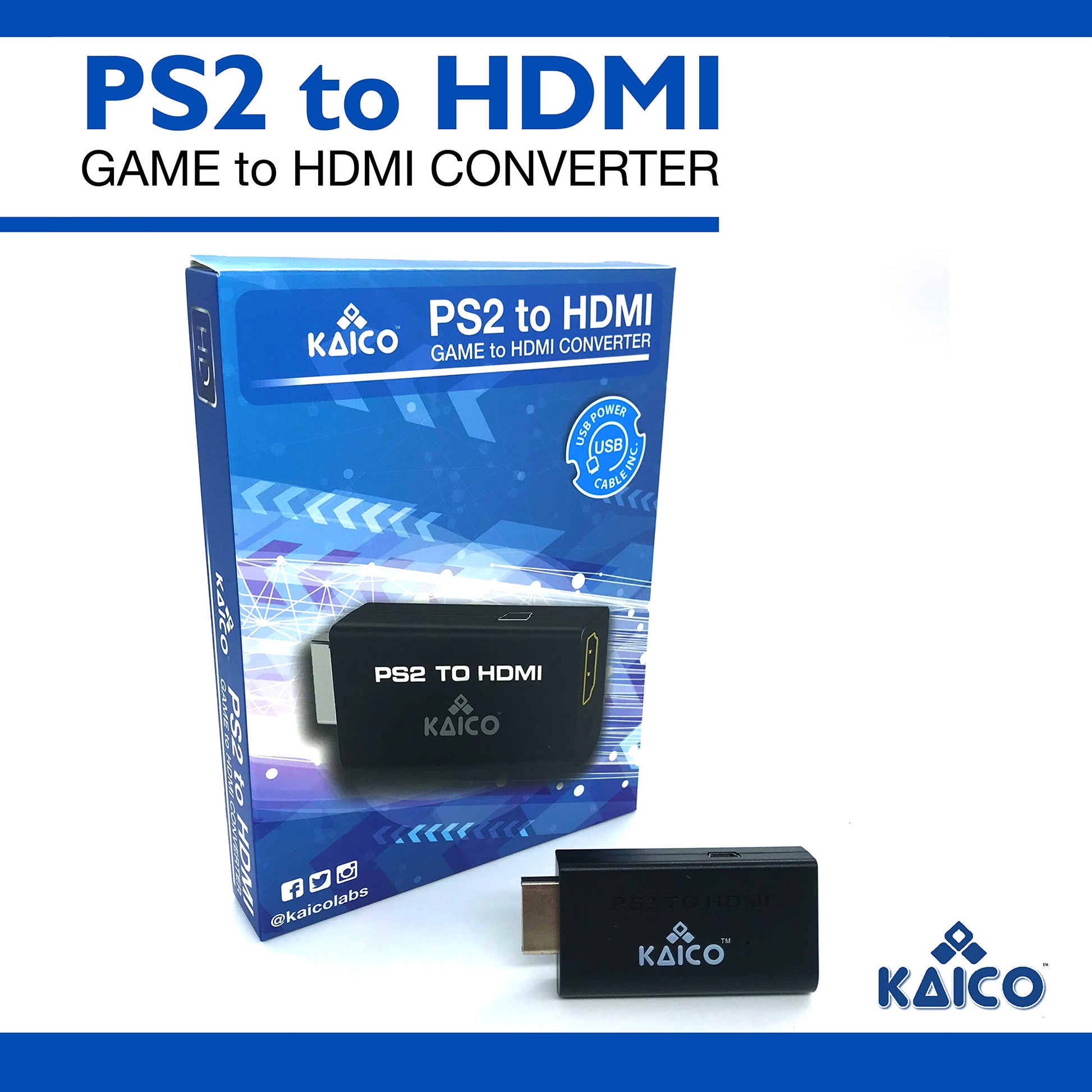 Kaico HDMI Converter for Use with All PS2 Models - Component to HDMI Converter Adaptor - Play Playstation 2 on Your HDMI TV - Retro Gaming HDMI Converter Adapter Compatible with PS2