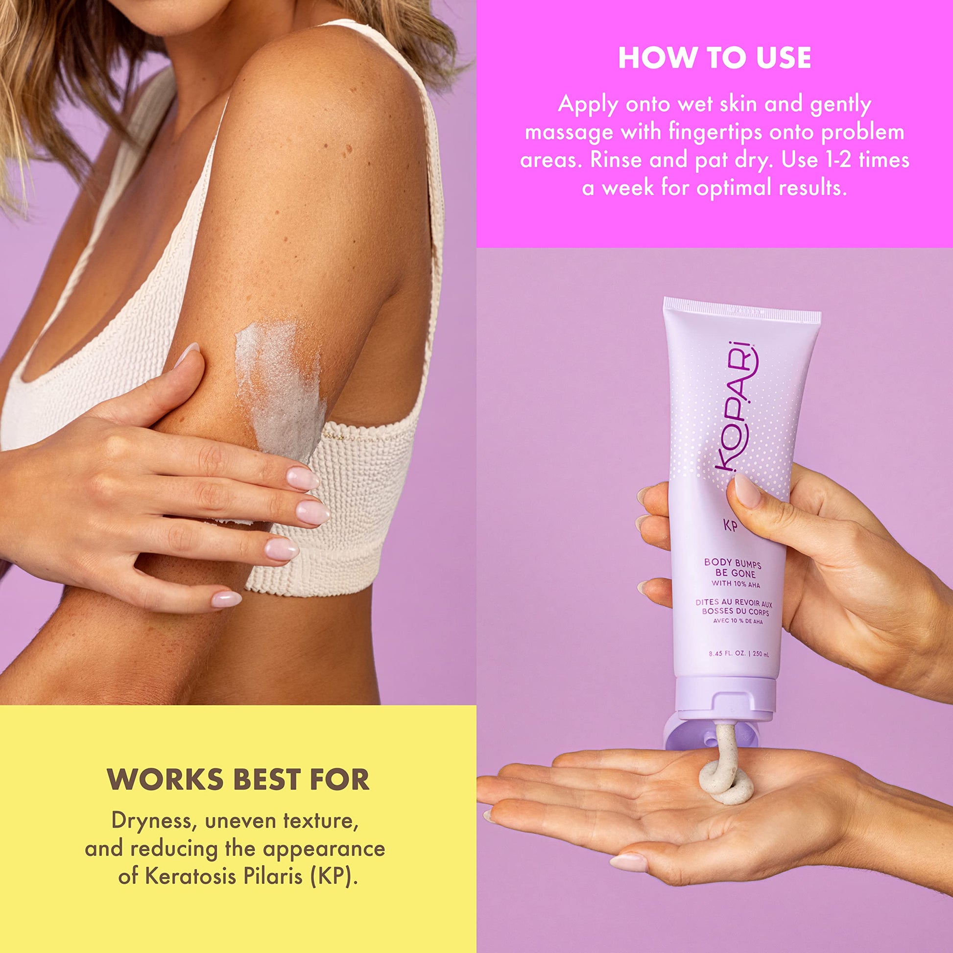 Kopari Prettywill KP Body Bumps Be Gone Exfoliating Body Scrub with 10% AHA, to Smooth Skin, Reduce Bumps, Decongest Pores, Clarifying, Gently Exfoliate & Wash | 2 oz