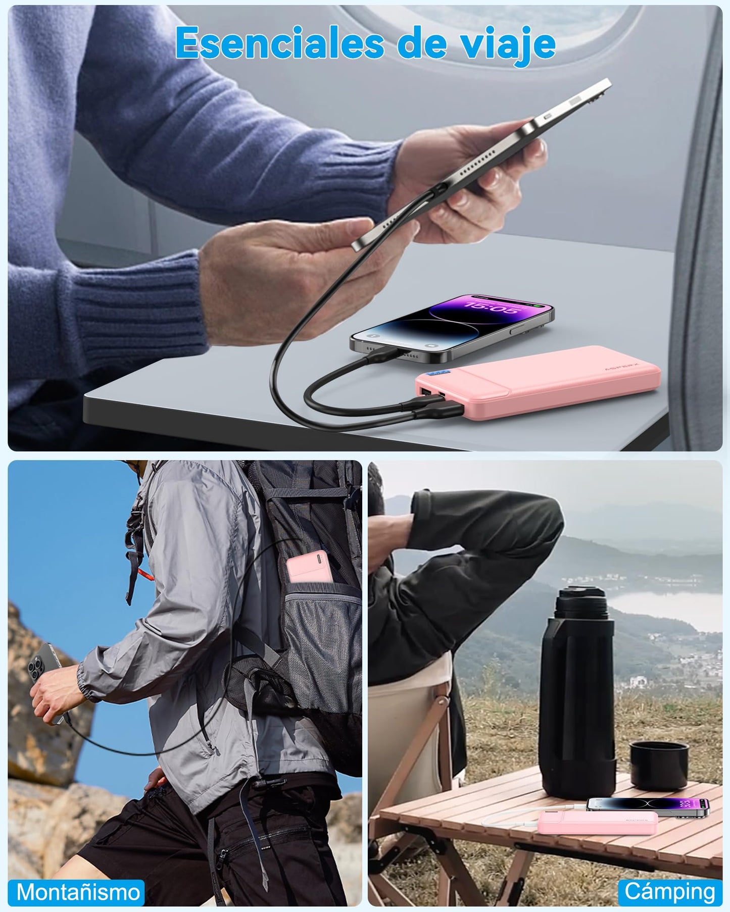 Batería Portátil AsperX 10000mAh USB Carga Rápida Pila Recargable para iPhone y Google