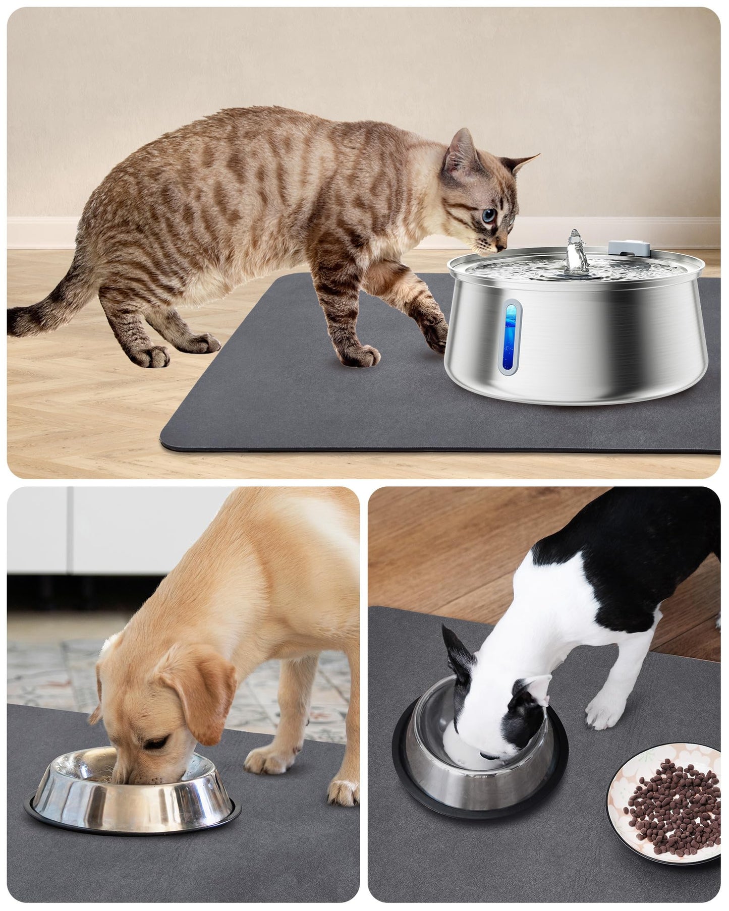 Tapete de Alimentación PEISAINOX Gris Absorbente y de Secado Rápido para Mascotas