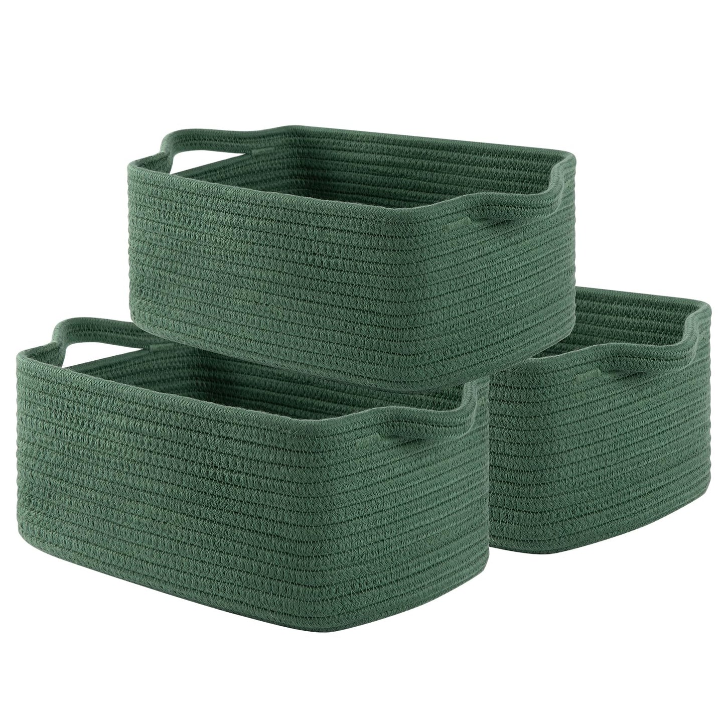 OIAHOMY - Cestas tejidas de cuerda de algodón para almacenamiento, cesta de almacenamiento rectangular para guardería con asas para estantes, paquete de 3, verde