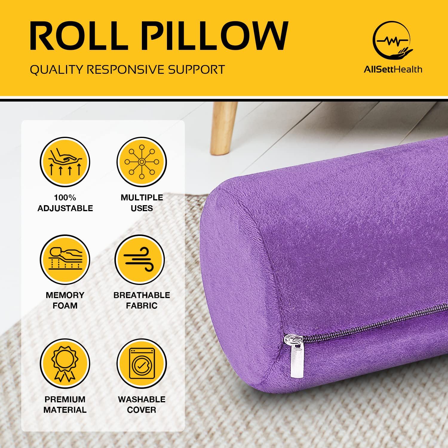 AllSett Health - Almohada de espuma viscoelástica para cuello cervical, almohada de cuello redondo, soporte para dormir | Almohada acolchada para cama, piernas, espalda y yoga, funda lavable color