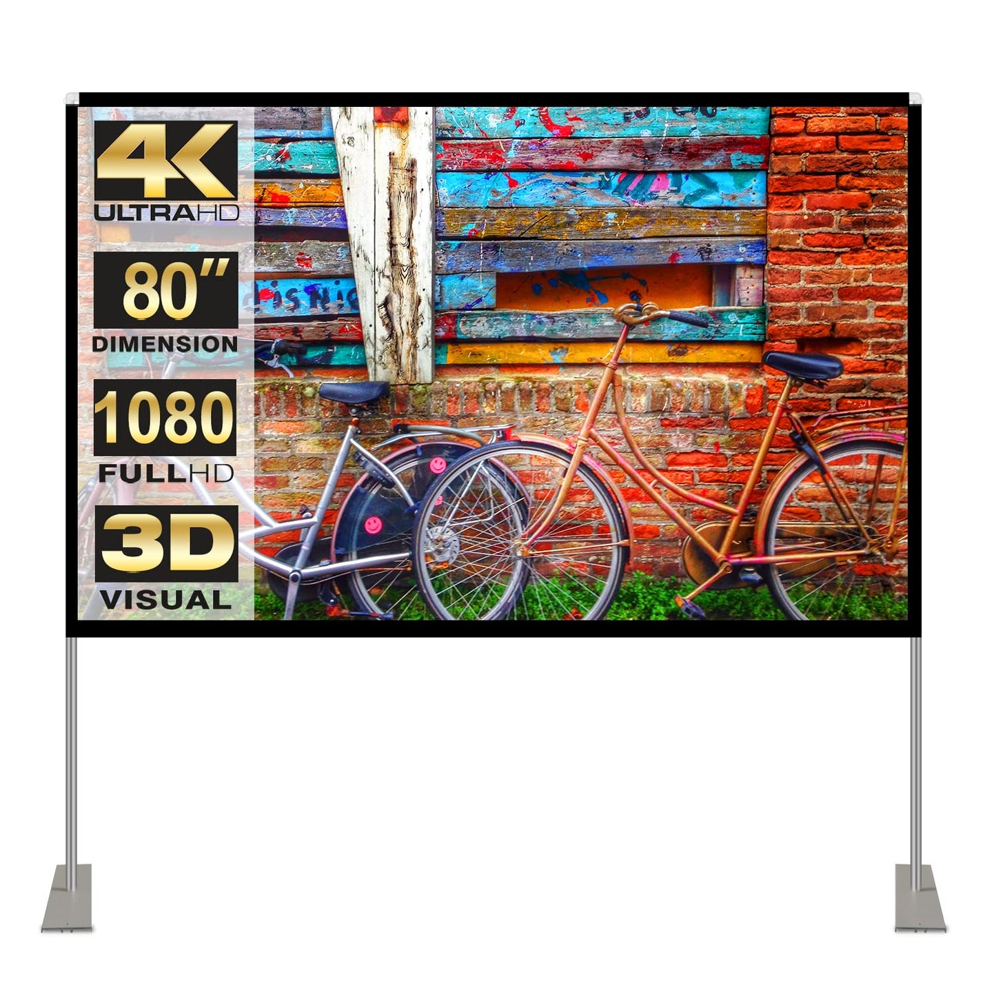 Soporte de visualización para proyector portátil para exteriores: visualización de proyección de película de 80 pulgadas 4K HD16:9 visualización exterior con bolsa de transporte para cine en casa,