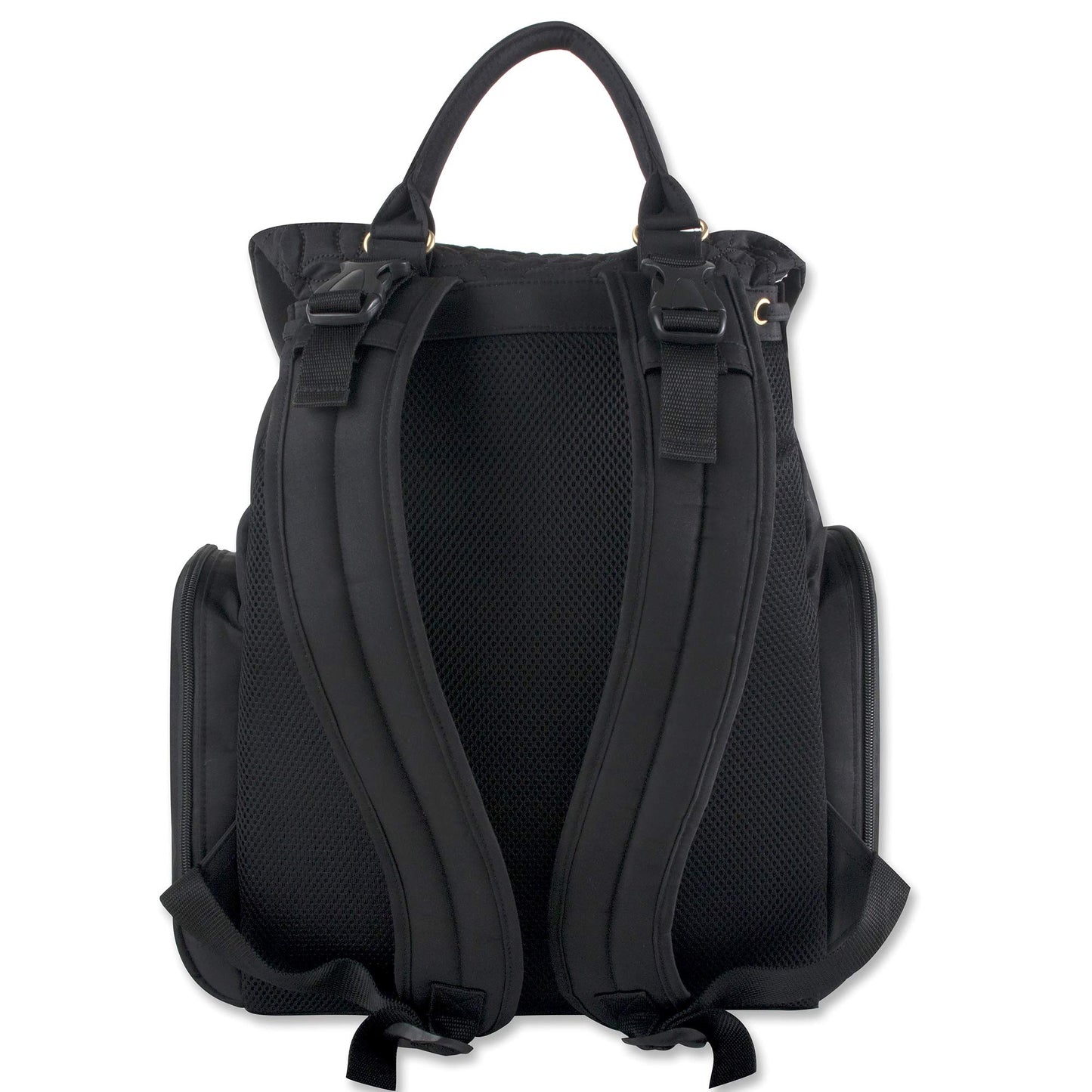Mochila acolchada moderna para pañales y bolsa de viaje multiusos con cordón para bebé, juego de 3 piezas (negro)