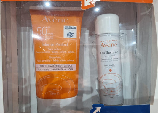 AVENE KIT PROTECTOR SOLAR FPS 50+ INTENSE PROTECT 150ml. + AGUA TERMAL FACIAL Y CORPORAL 50ml.