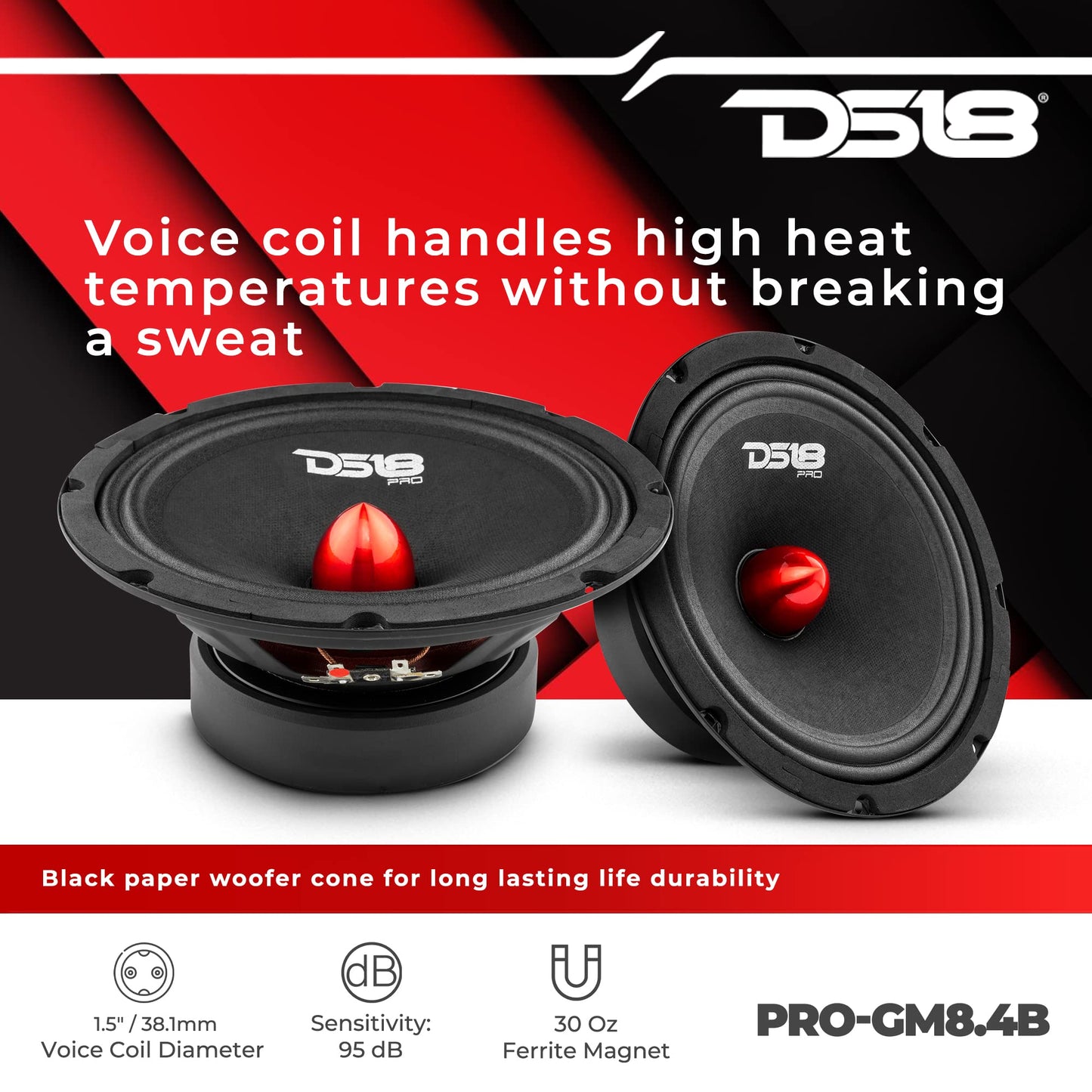 Altavoz DS18 Rojo 8 Pulgadas Rango Medio para Coche