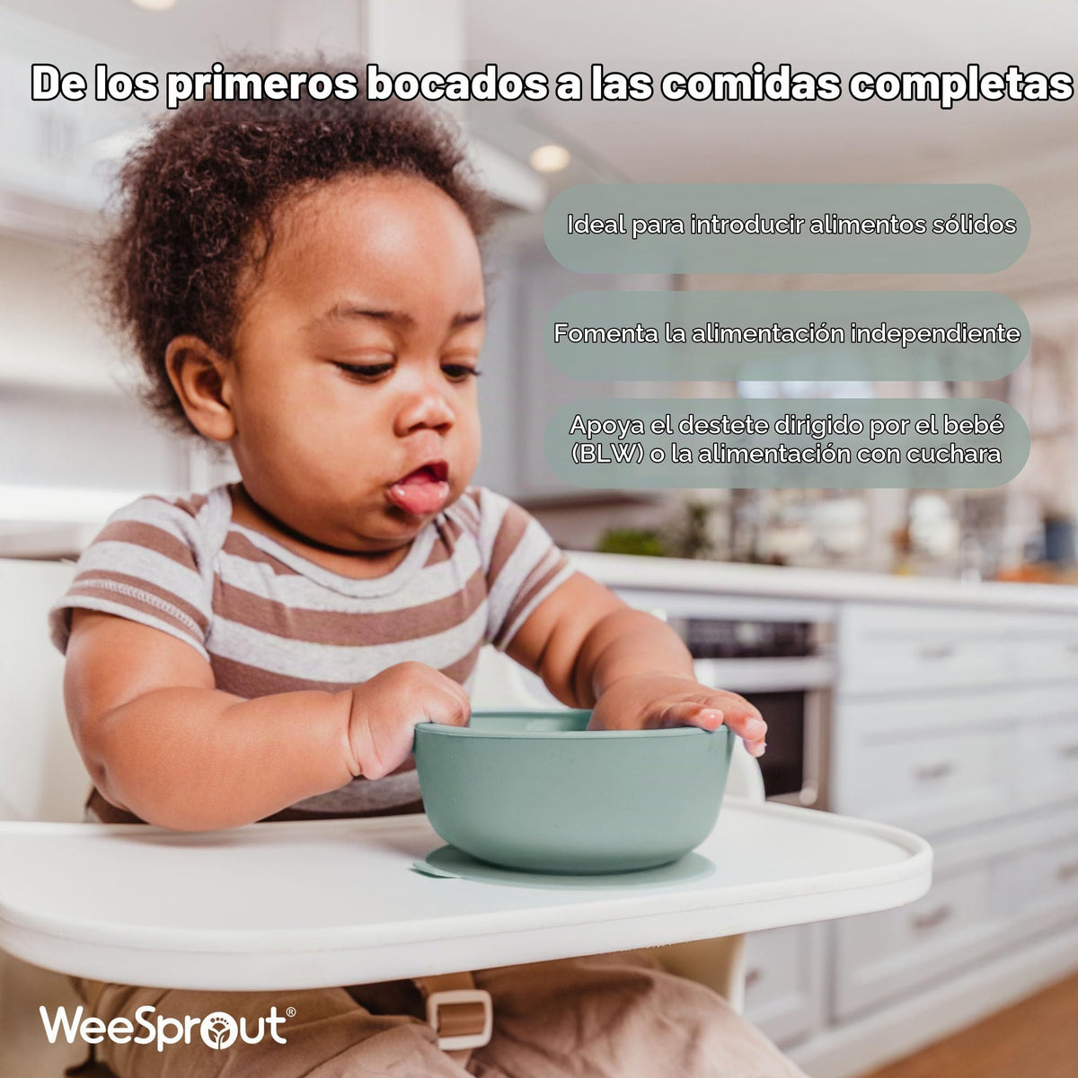 WeeSprout Suction Bowls for Baby (Set of 2) - 100% Silicone Toddler Bowl w/Plastic Lid - Leak Proof Feeding Supplies - Dishwasher & Microwave Safe Infant Bowls w/Extra Strong Suction Base