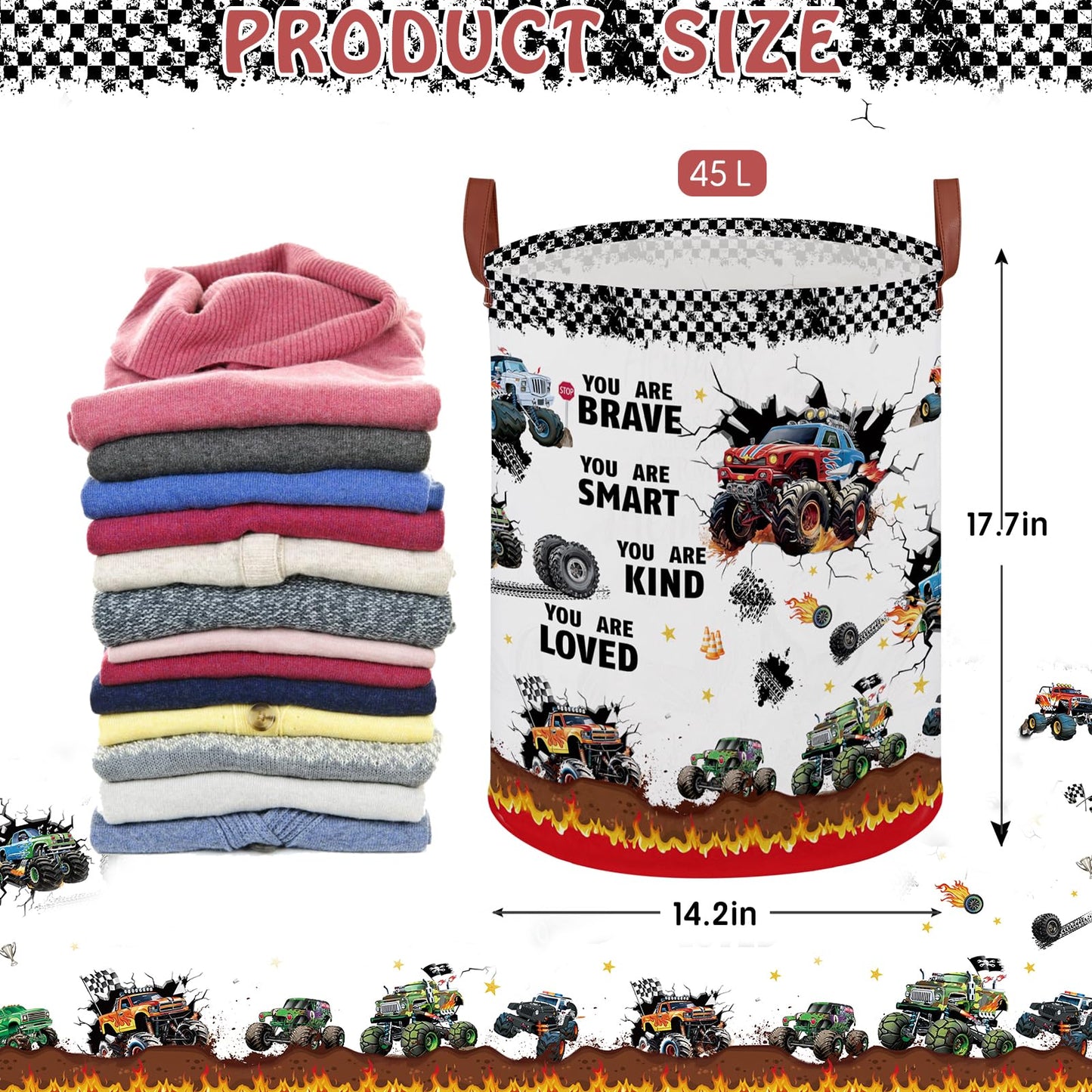 Cesta redonda para lavandería (Monster Trucks-Fire)