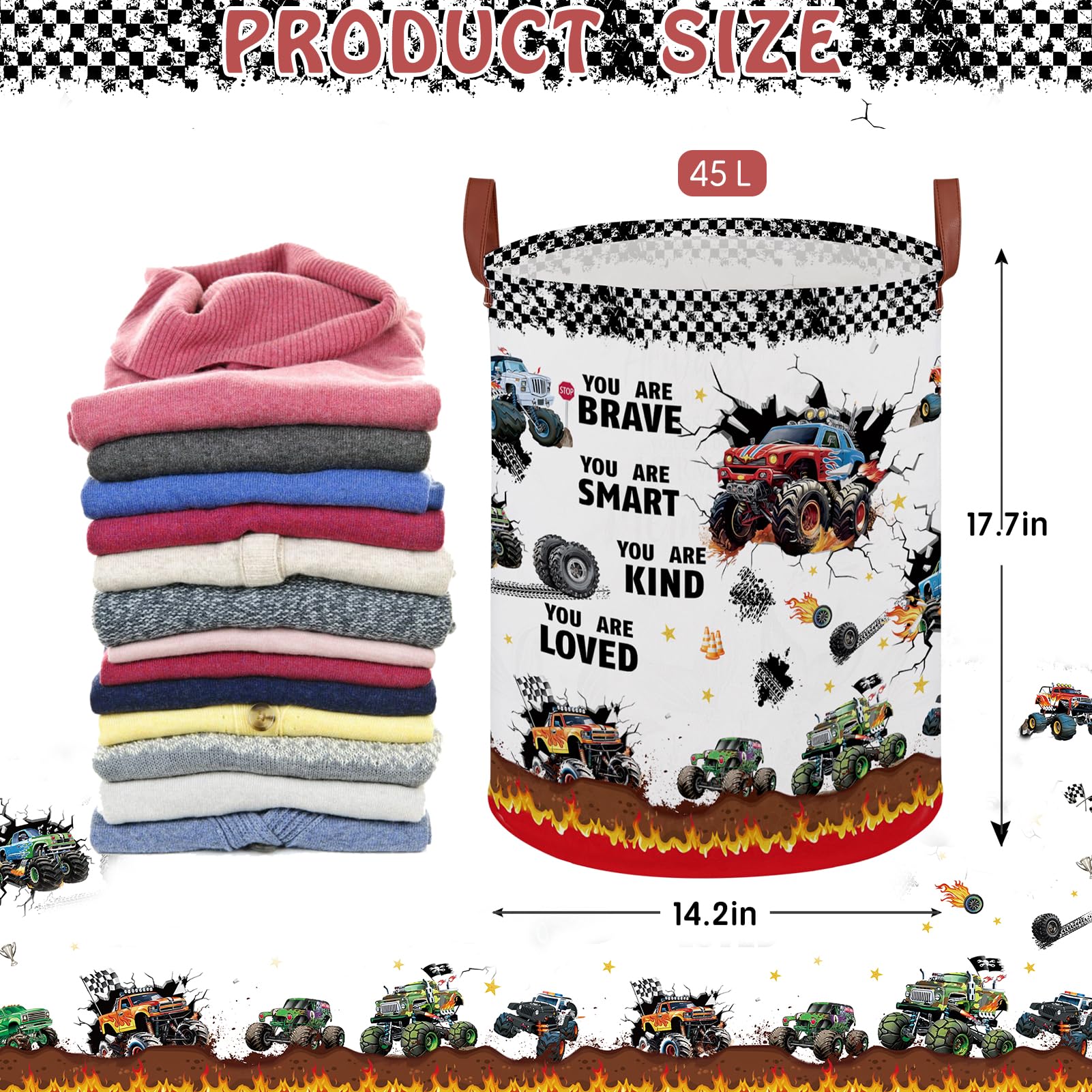 Cesta redonda para lavandería (Monster Trucks-Fire)