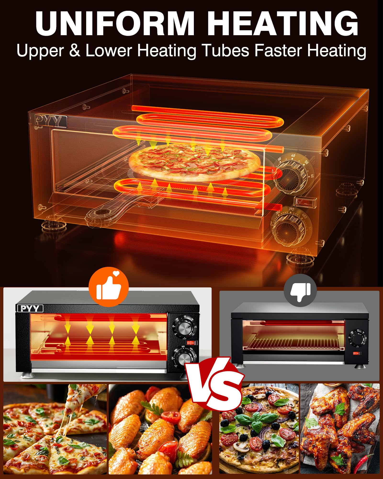 Horno Eléctrico de Pizza PYY Acero Inoxidable con Temporizador