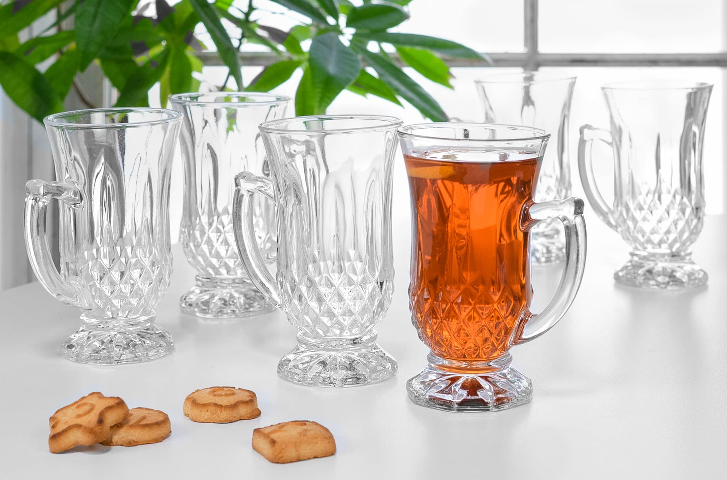 Juego de Tazas de Té de Vidrio Red Co. Transparente Clásico Diseño Grabado