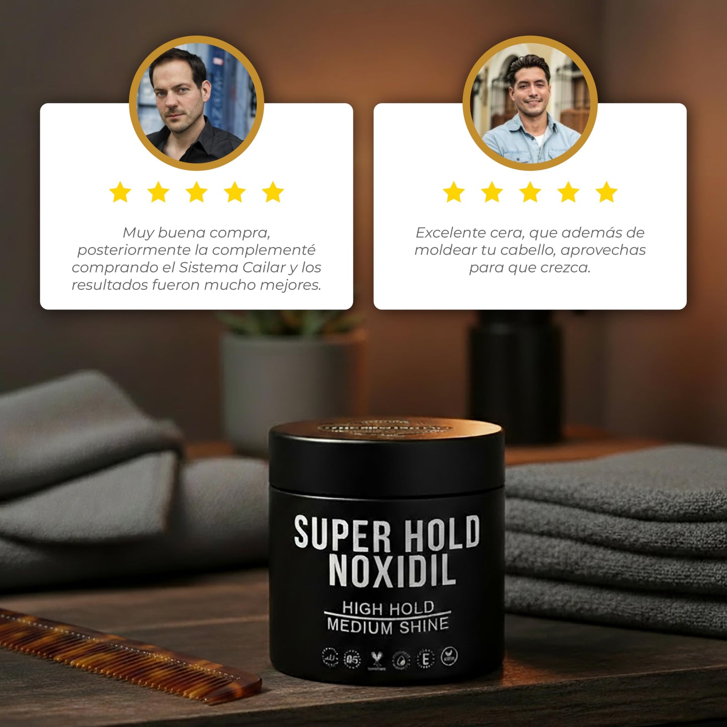 THE SHAVING CO. Pomada para Cabello Super Hold Noxidil - H2 130 gr. Cera para Cabello con Noxidil. Ademas de tener un Pomade Fijacion Alta Brillo Medio. Cuenta con Noxidil que es un auxiliar de crecimiento capilar.