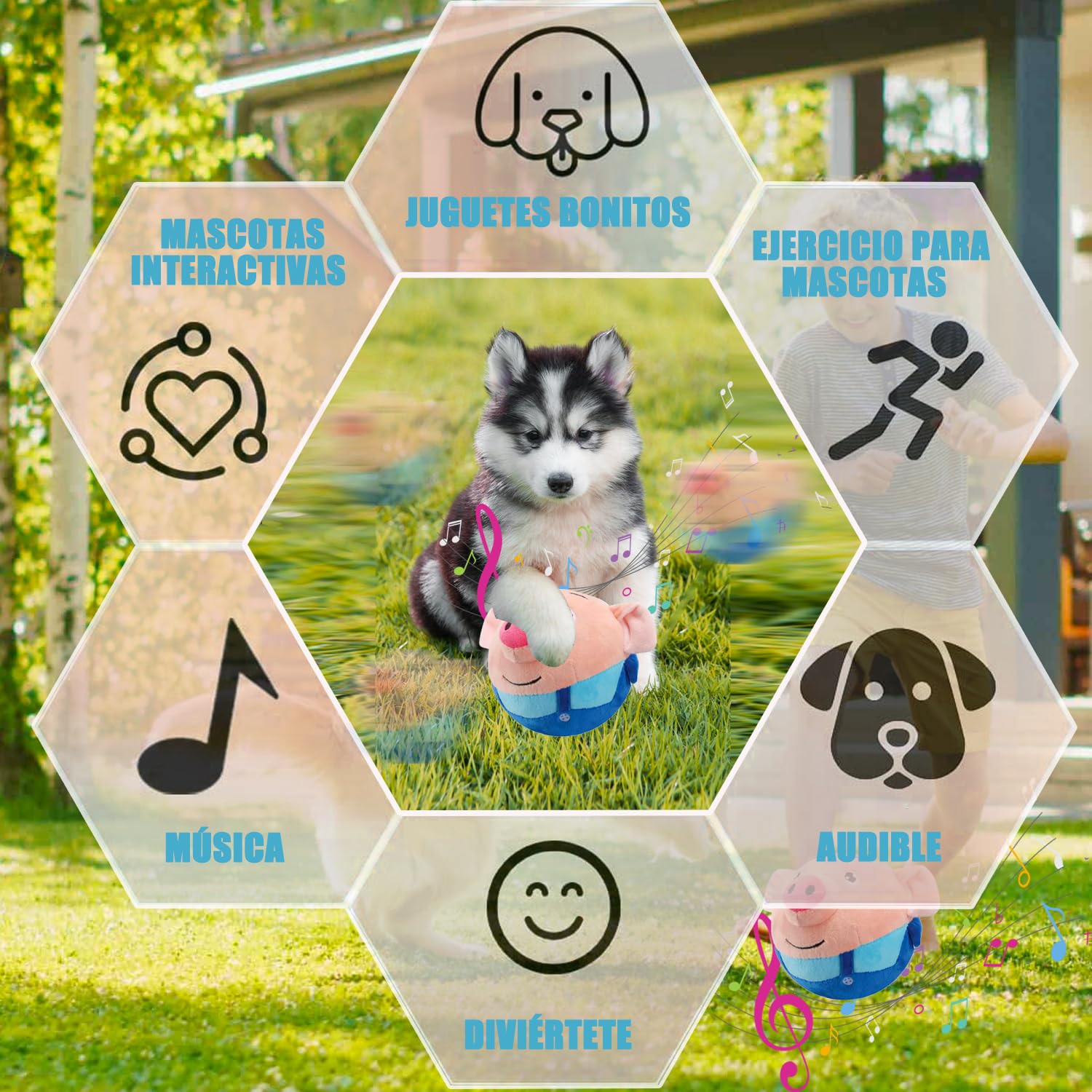 LGQSETSAIL Juguete de Peluche para Mascotas Activas, Mando a Distancia Juguete de Peluche Saltarín para Perros,Juguete Interactivo de Cubierta de Peluche,Bolas de Juguete Que Cantan y Bailan