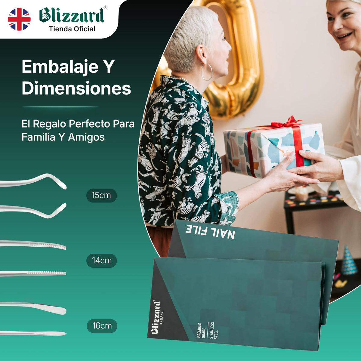 Blizzard Kit Pedicura Profesional 3 Piezas - Herramientas para Uñas Encarnadas y Delicadas - Utensilios de Acero Inoxidable Podología Limpiador Elevador Lima Doble Cuidado de Pies Premium