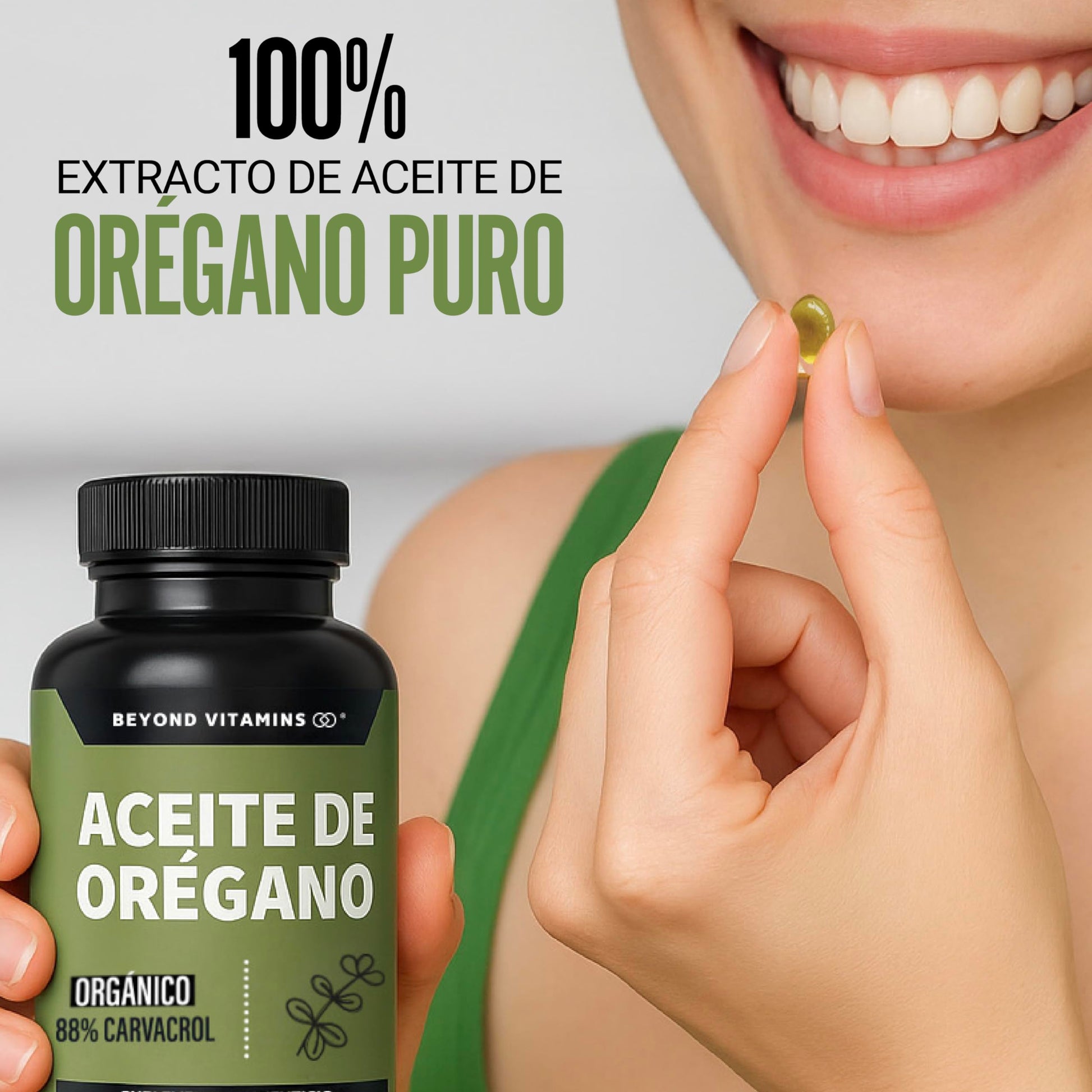 Beyond Vitamins | Aceite de Oregano Orgánico 100% Natural con 88% Carvacrol Candida | Oil of Oregano Grado Alimenticio (60 Caps)