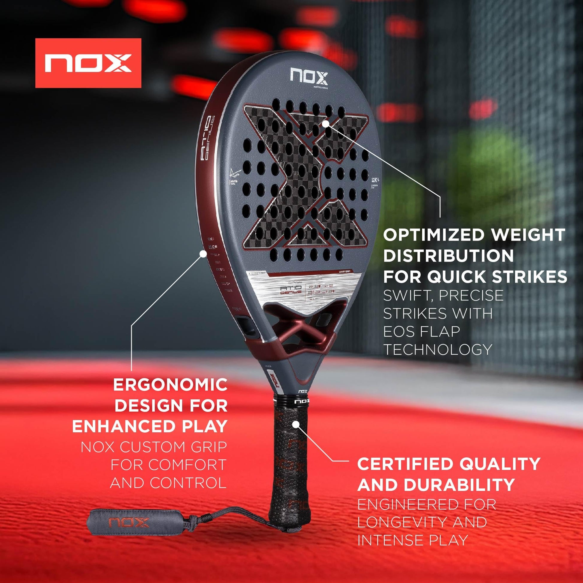 Raqueta Padel NOX AT10 Genius 12K Negra con Tecnología Carbono para Hombre