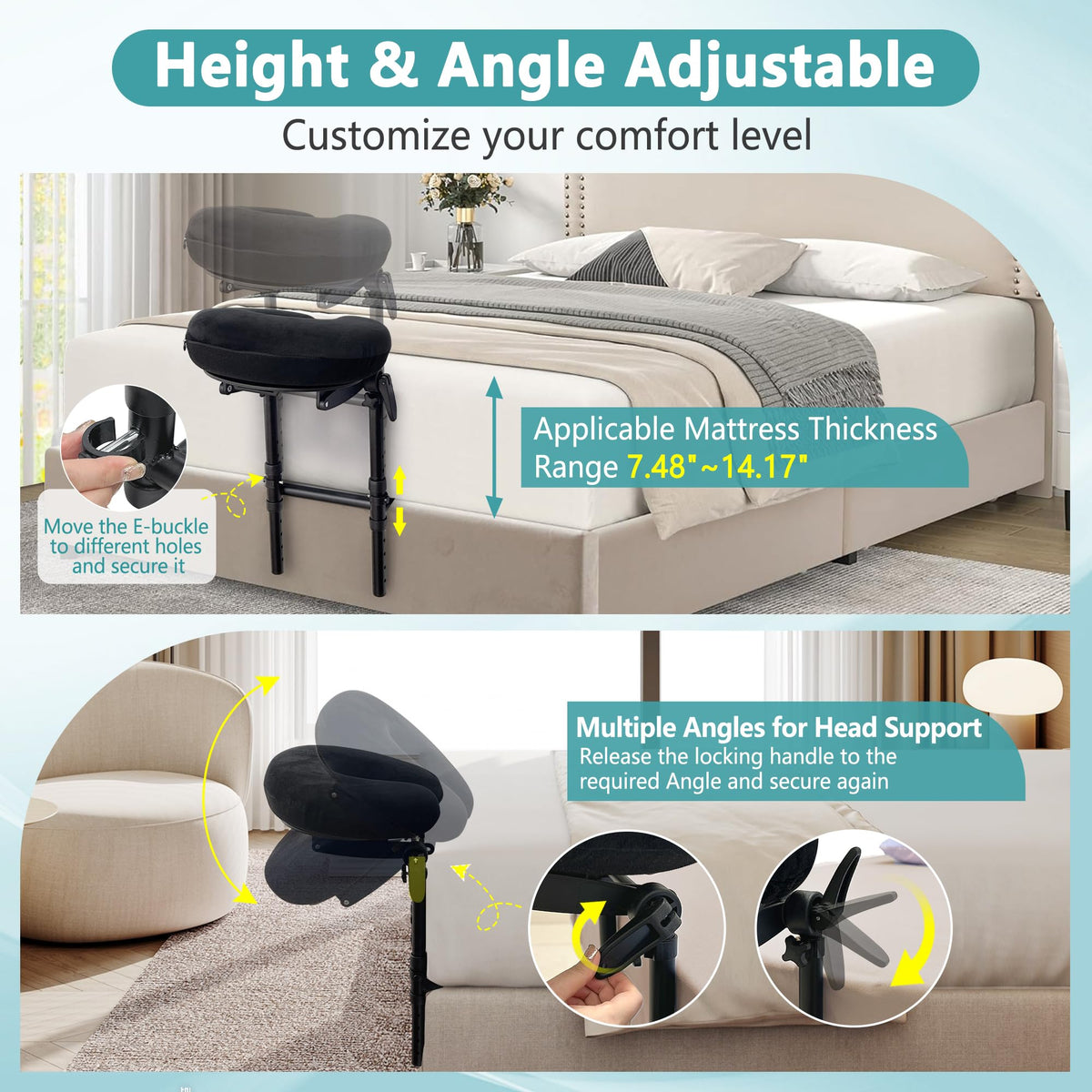 Kit de Masaje KAAMOS para Colchón en el Hogar con Reposacabezas Ajustable y Almohada Facial