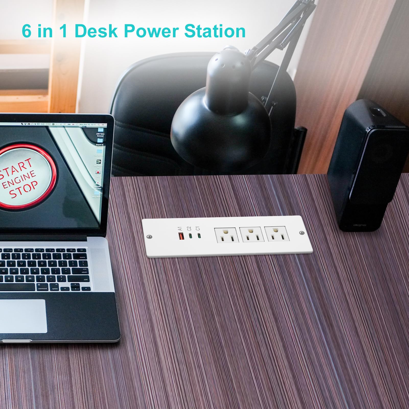 4 LEAF Regleta de Enchufes Empotrada USB C 65W,Enchufe de Escritorio Empotrable 3 Tomas 3 USB (PD 65W& QC60W,) Cable de Alimentación de 2 Metros Enchufe Plano de Carga Rápida Empotrable para Muebles