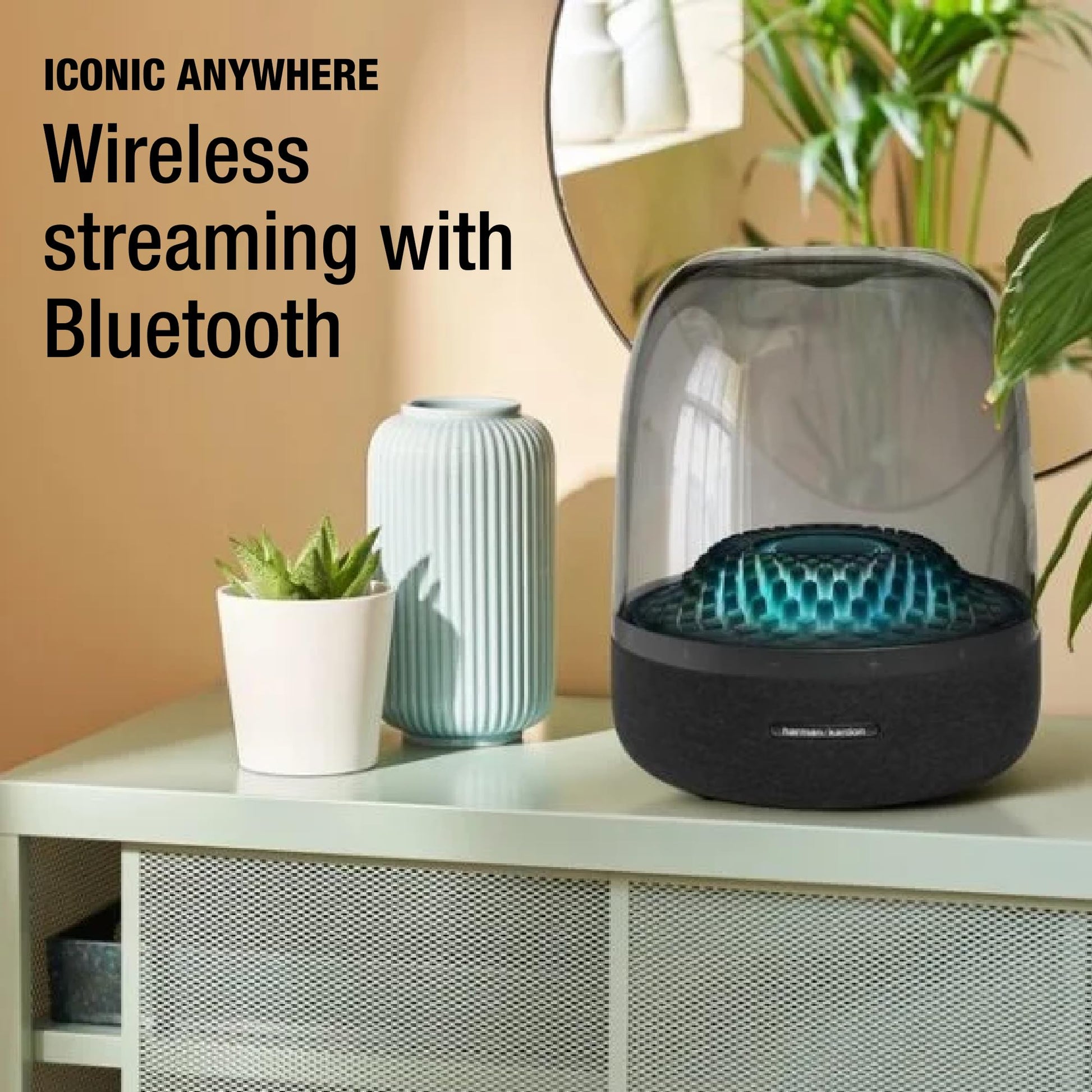 Harman Kardon Aura Studio 4, Bocina Inalámbrica Bluetooth, 100W de Potencia, Efecto de Luz Ondulado, Materiales Reciclados - Negro