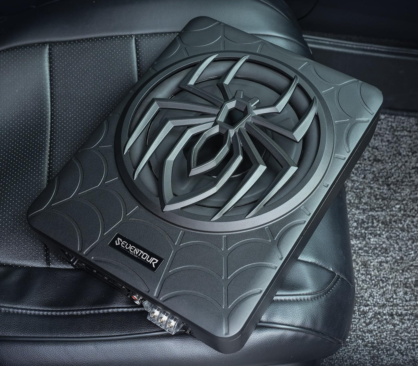 Seventour Subwoofer delgado de 1200 W de 10 pulgadas con asiento para coche, subwoofer de audio para coche/camión con amplificador integrado, paquete combinado de amplificador, con luz LED RGB