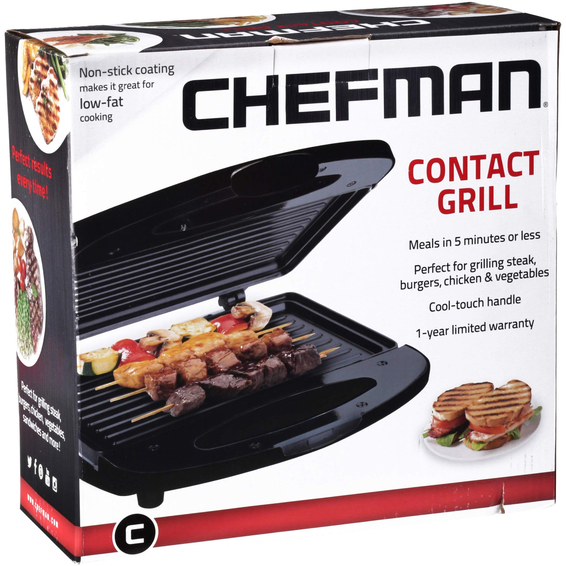 Chefman | Parrilla de Contacto Eléctrica Antidherente | Sandwichera | Asador Eléctrico | Negro