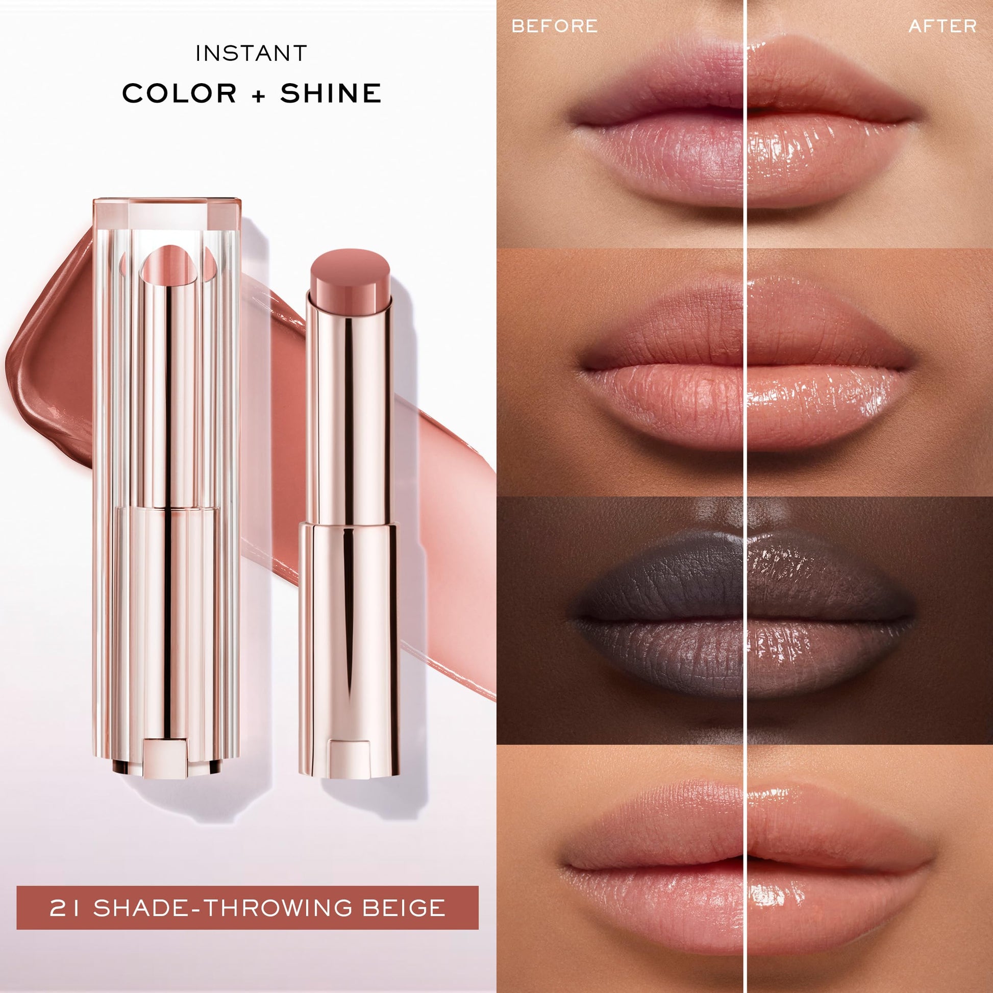 Lancôme Idôle Lip Butterglow, Bálsamo Labial con Color, Cuida, Hidrata e Ilumina con su Textura Ligera, Con 12% Escualano y Ceramidas, 21 Throwing Beige, 3 g