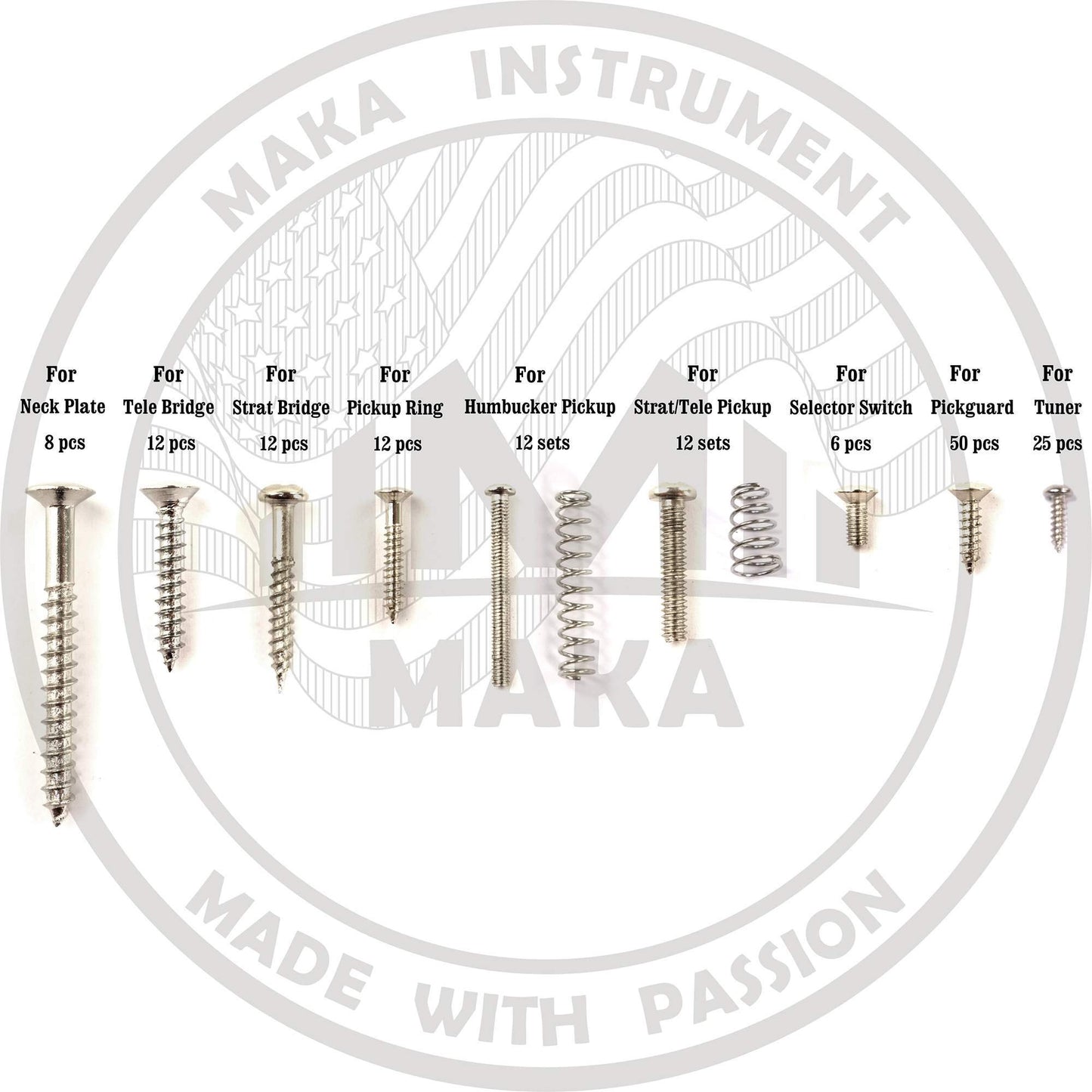 Maka surtidos guitarra Kit de tornillos, Cromado