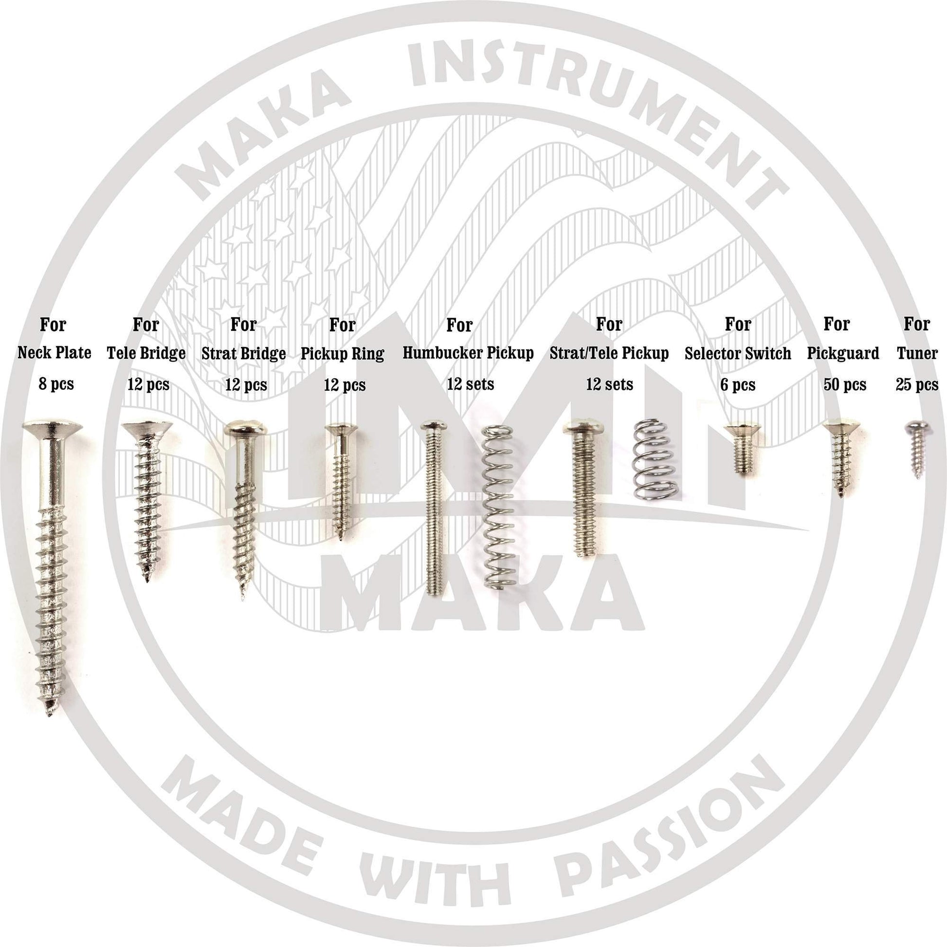 Maka surtidos guitarra Kit de tornillos, Cromado