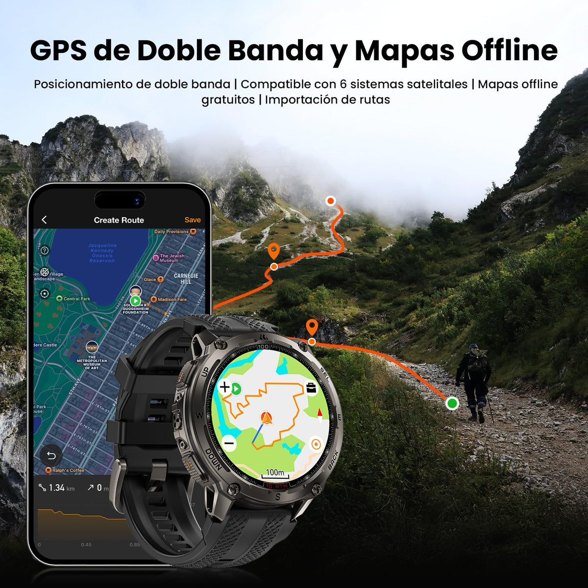 Smartwatch KOSPET Tank T4 Acero GPS Mapa Offline 10 ATM 15 Días Batería